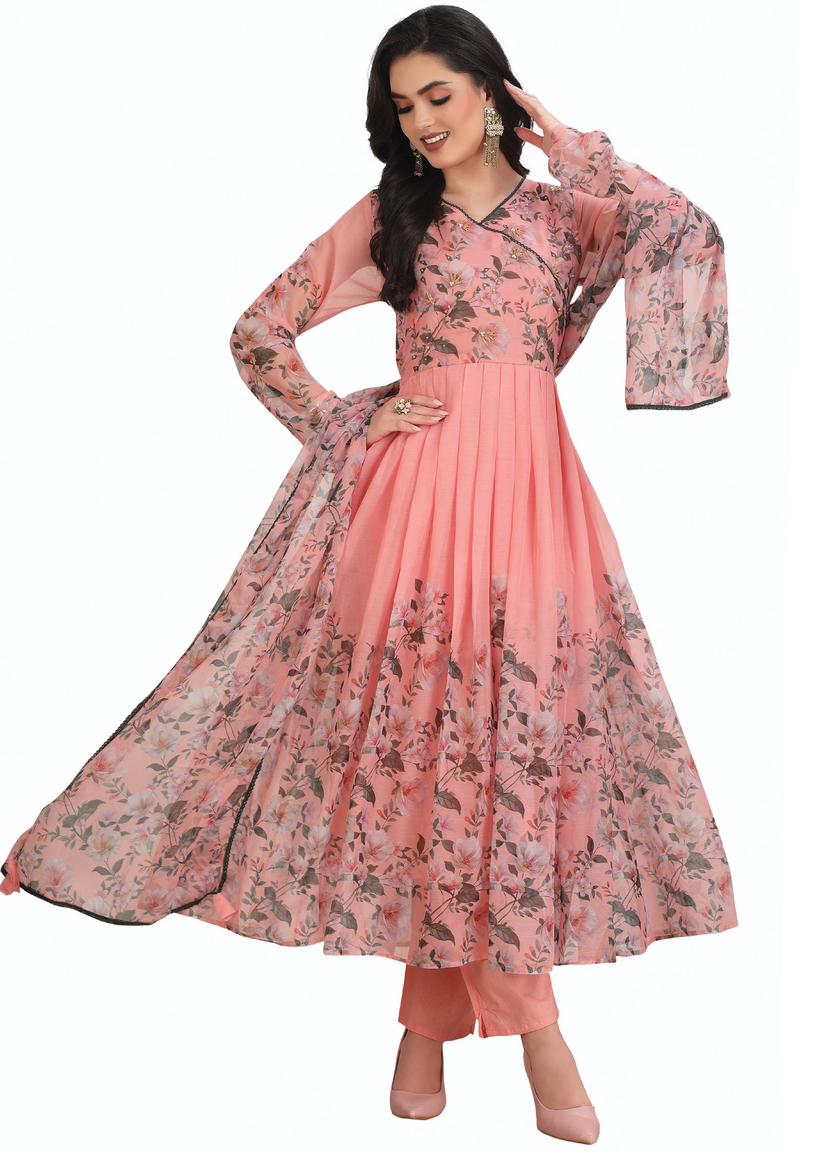 Peach Chiffon Anarkali