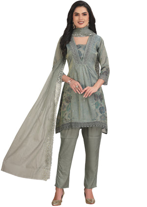 Greenish Grey Tissue Silk Anarkali