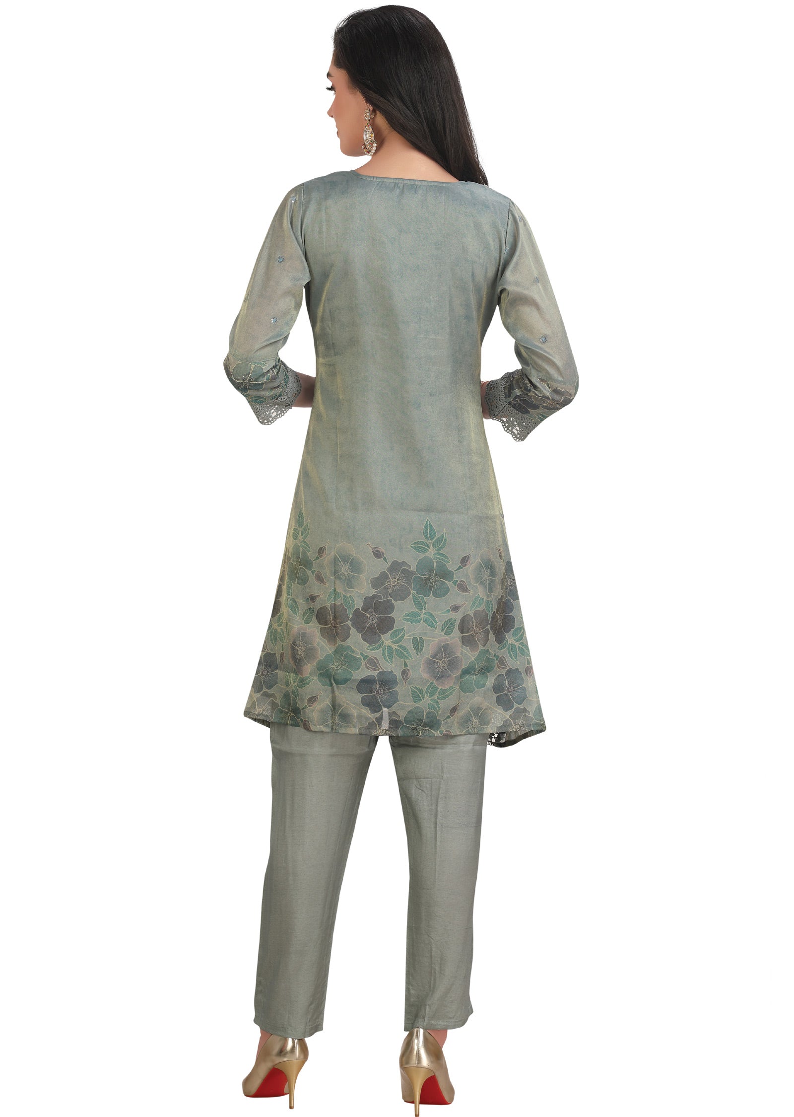 Greenish Grey Tissue Silk Anarkali