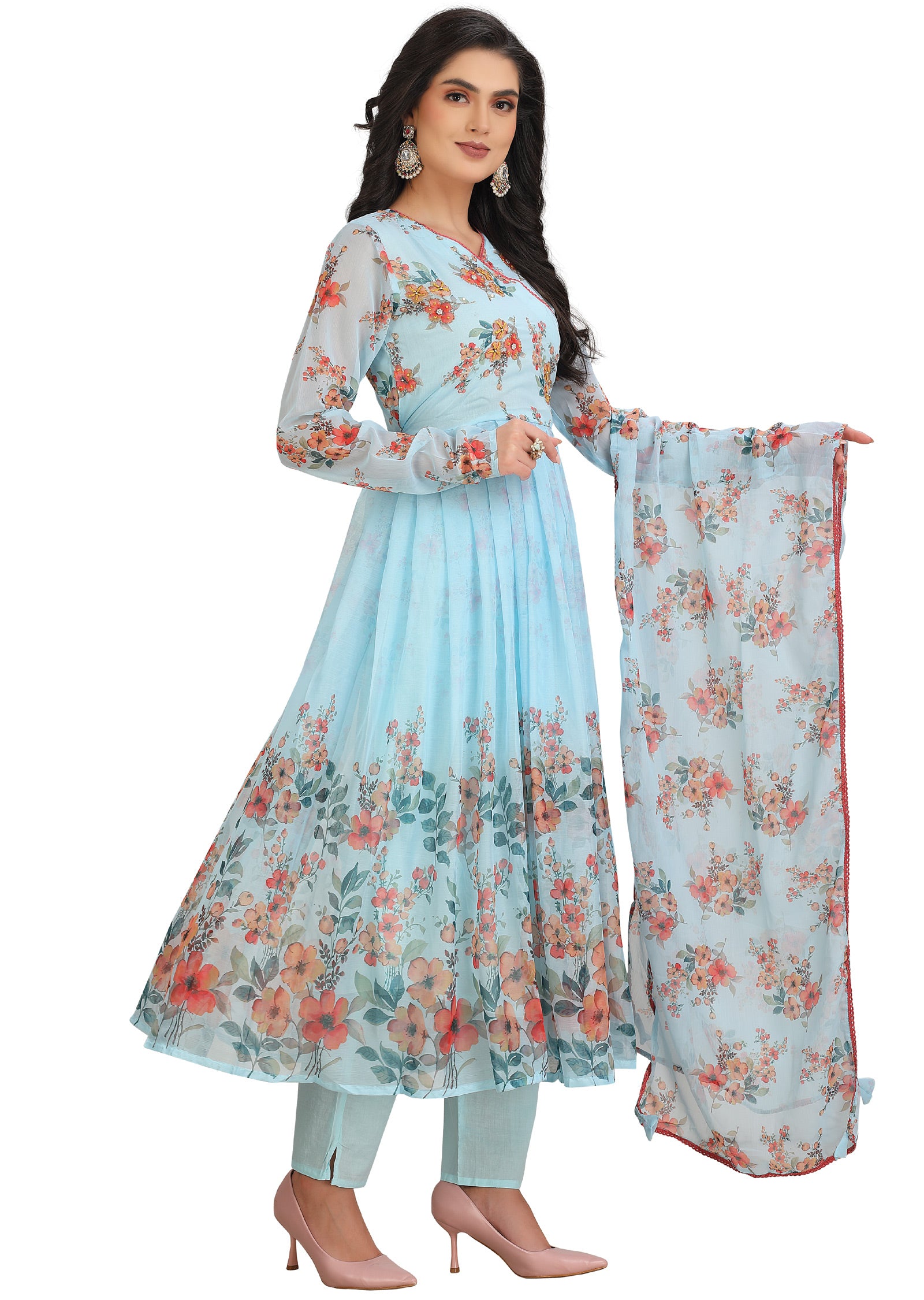 Light Blue Chiffon Anarkali