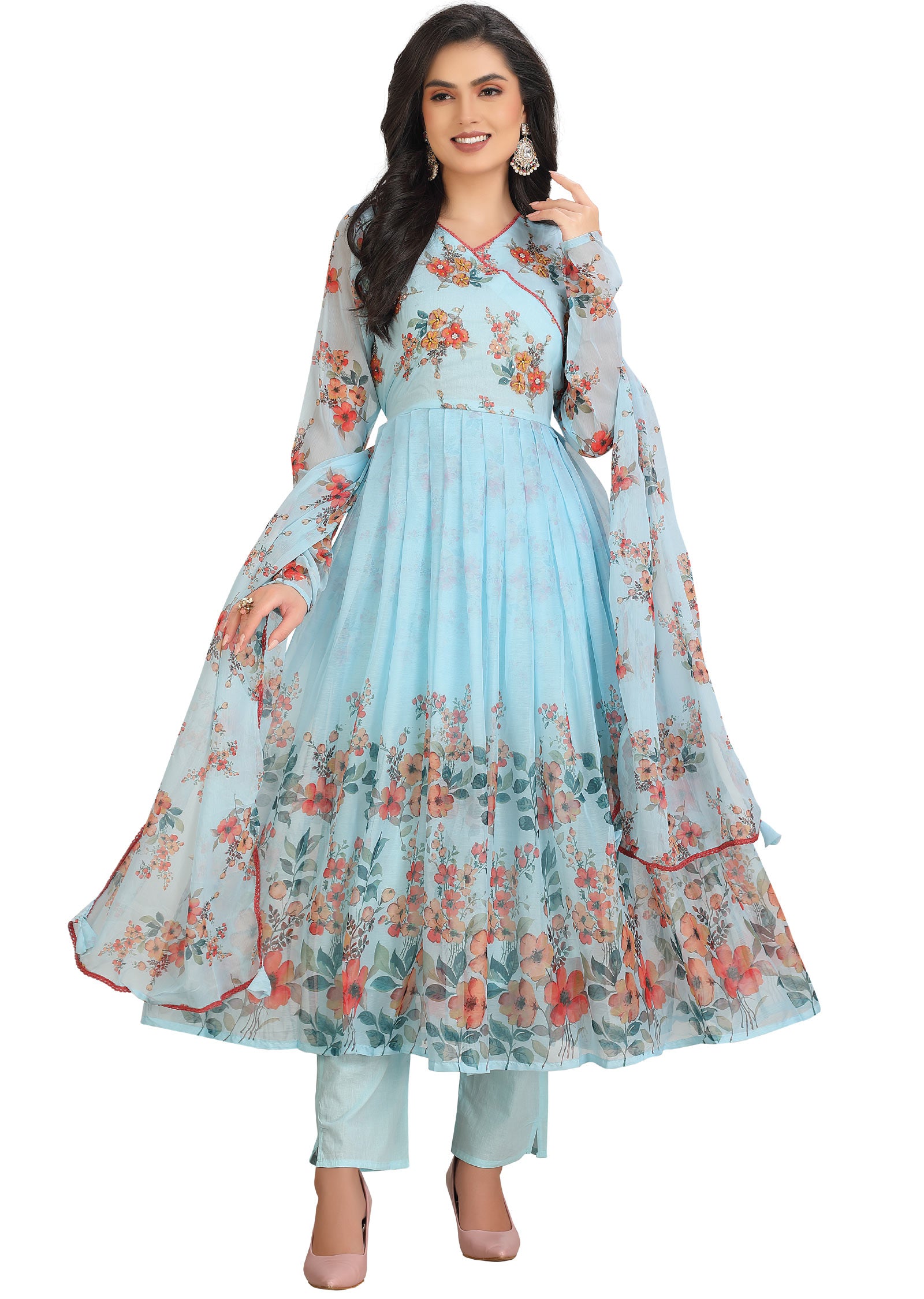 Light Blue Chiffon Anarkali