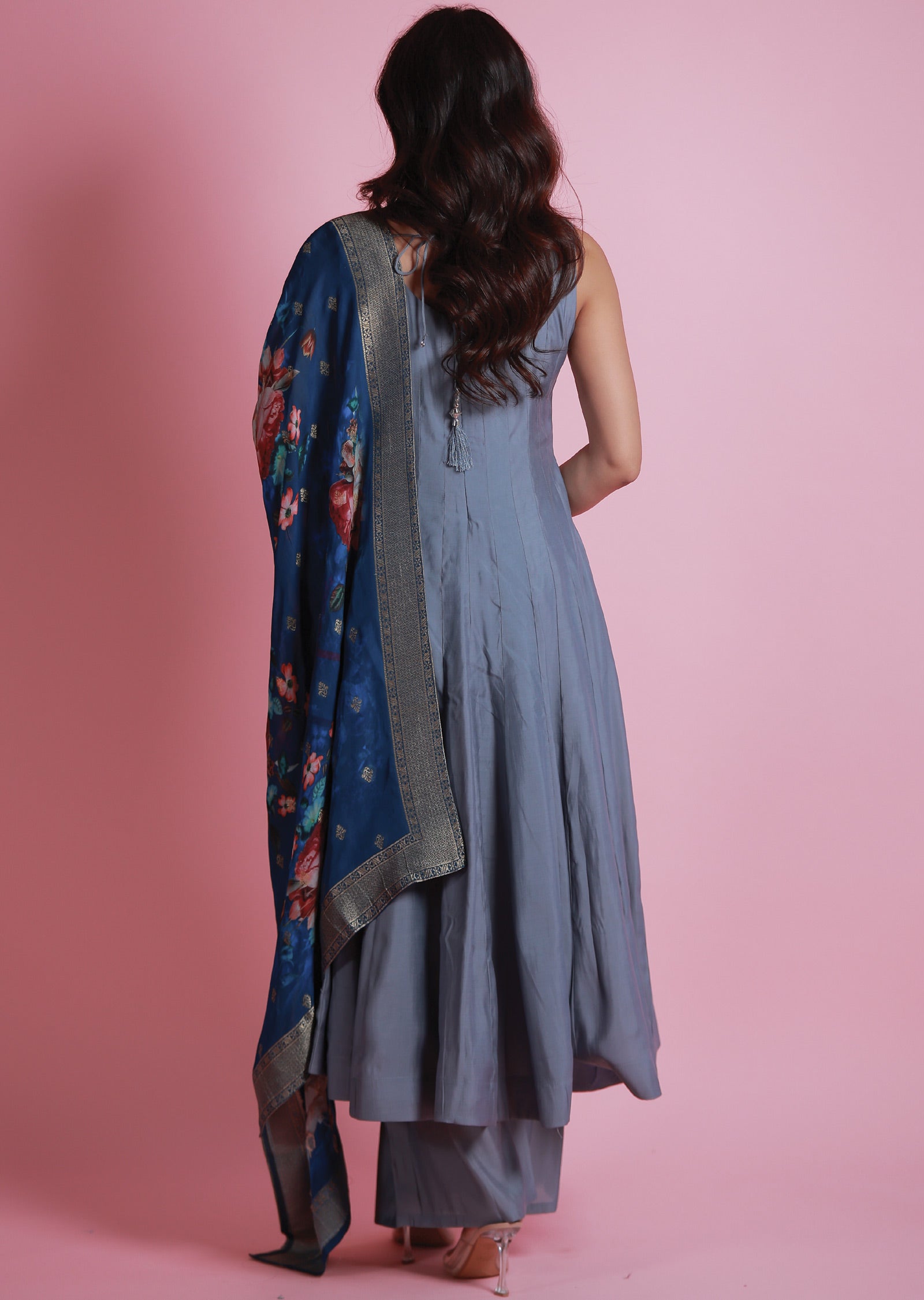 Grey Soft Silk Anarkali