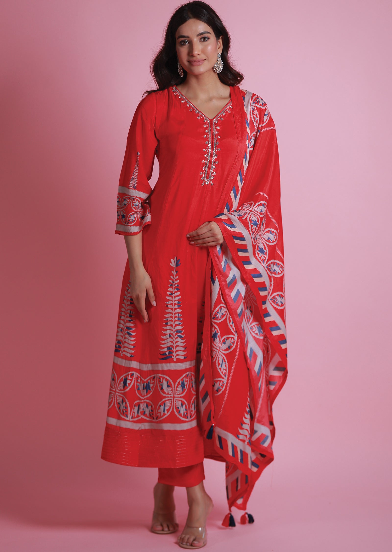 Red Muslin Anarkali