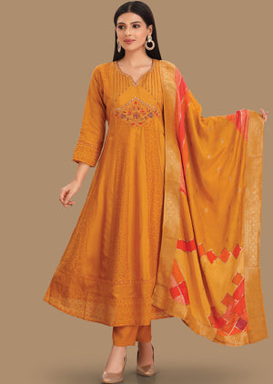 Mustard Silk Anarkali