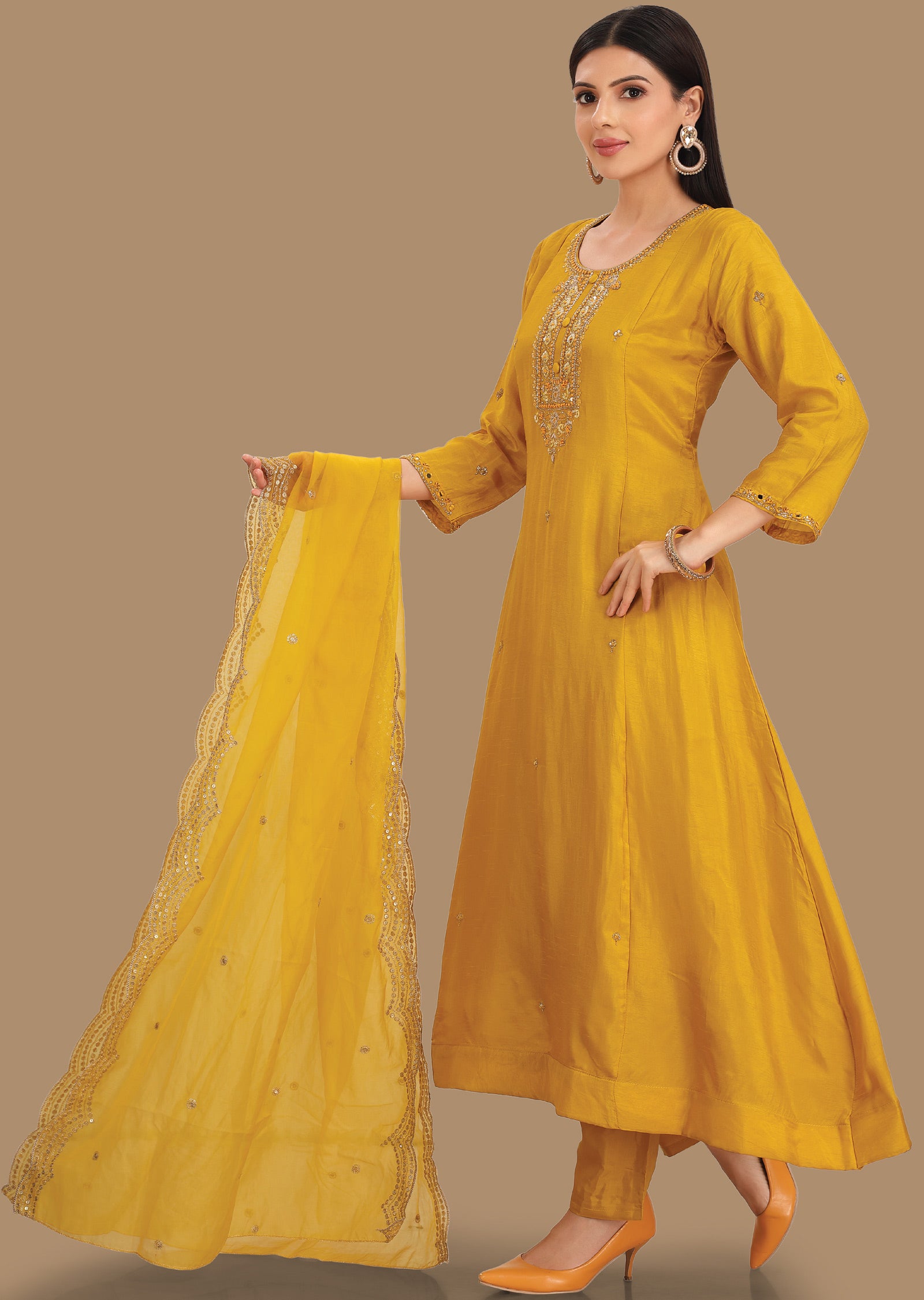 Mustard Silk Anarkali