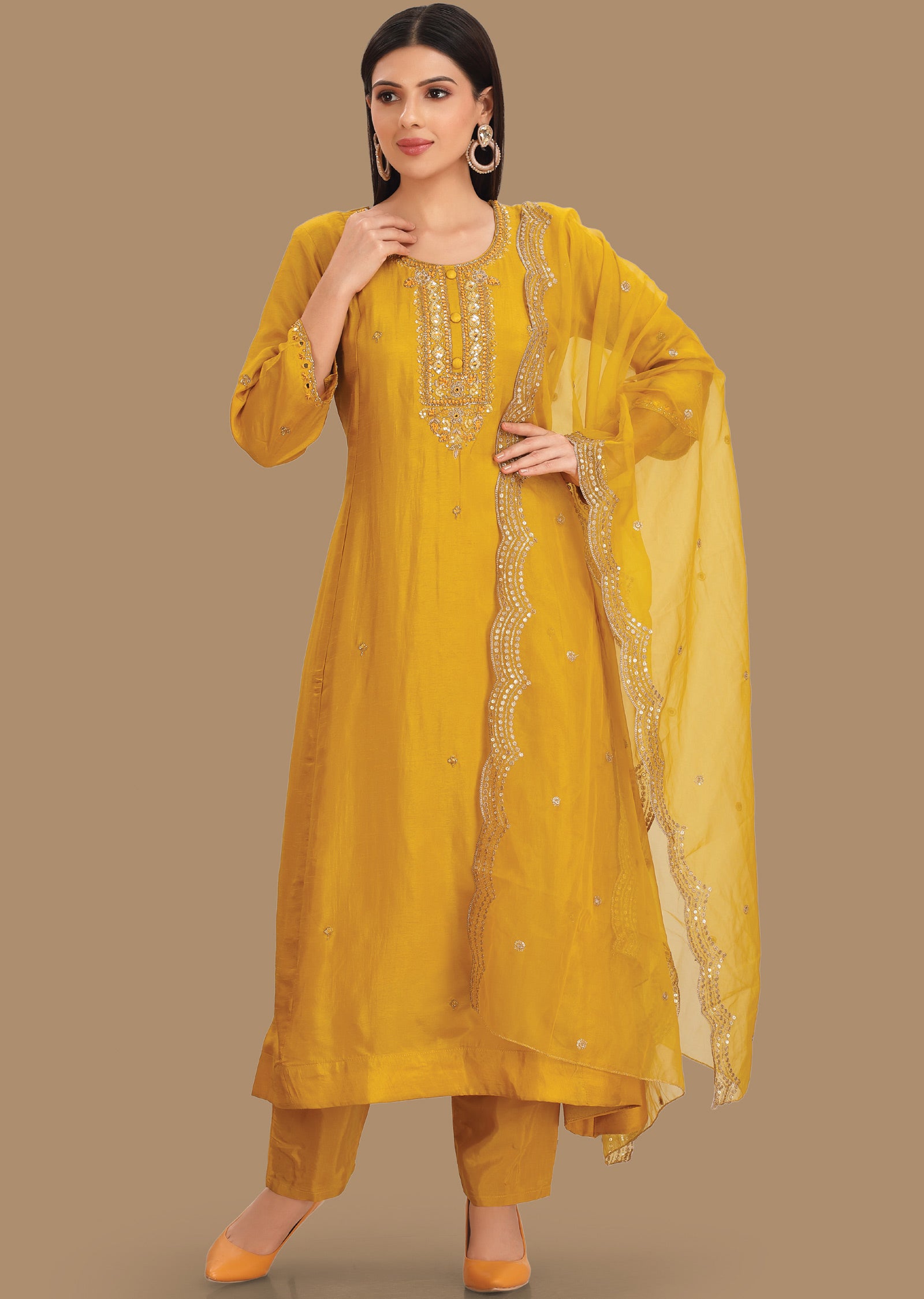 Mustard Silk Anarkali