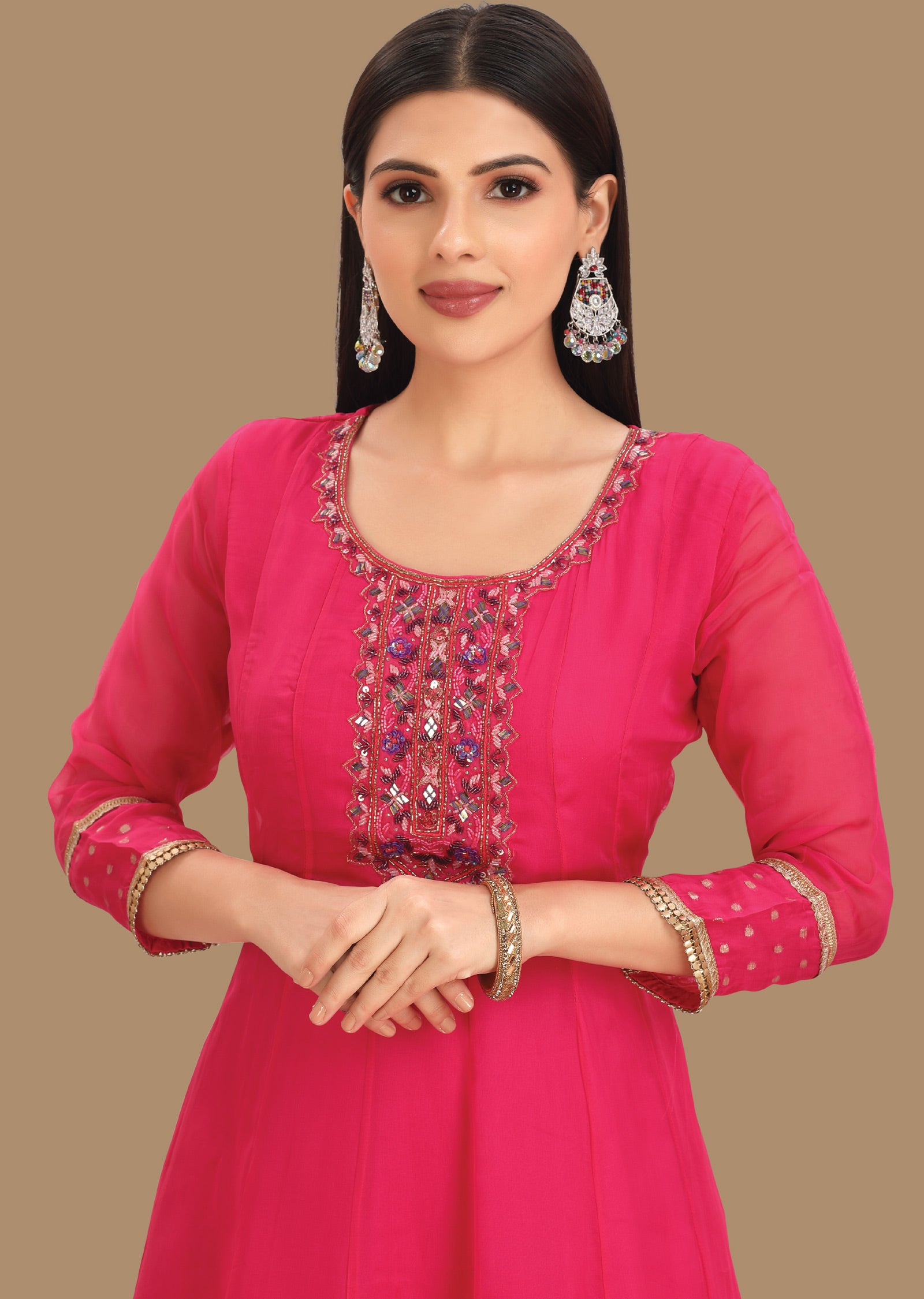 Rani Pink Organza Anarkali