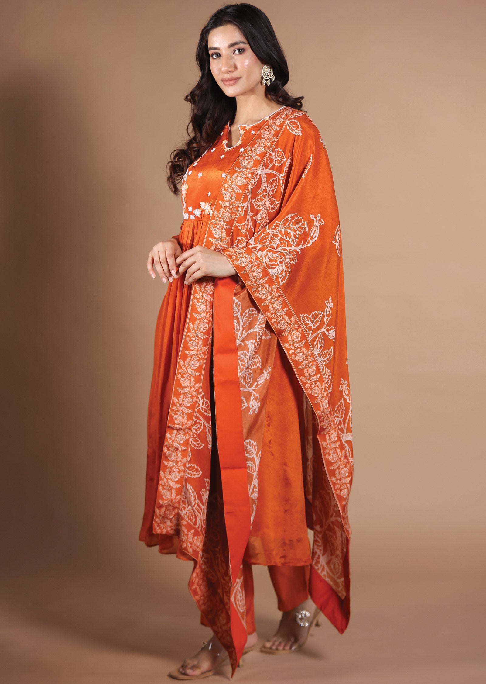 Dark Orange Chinnon Anarkali