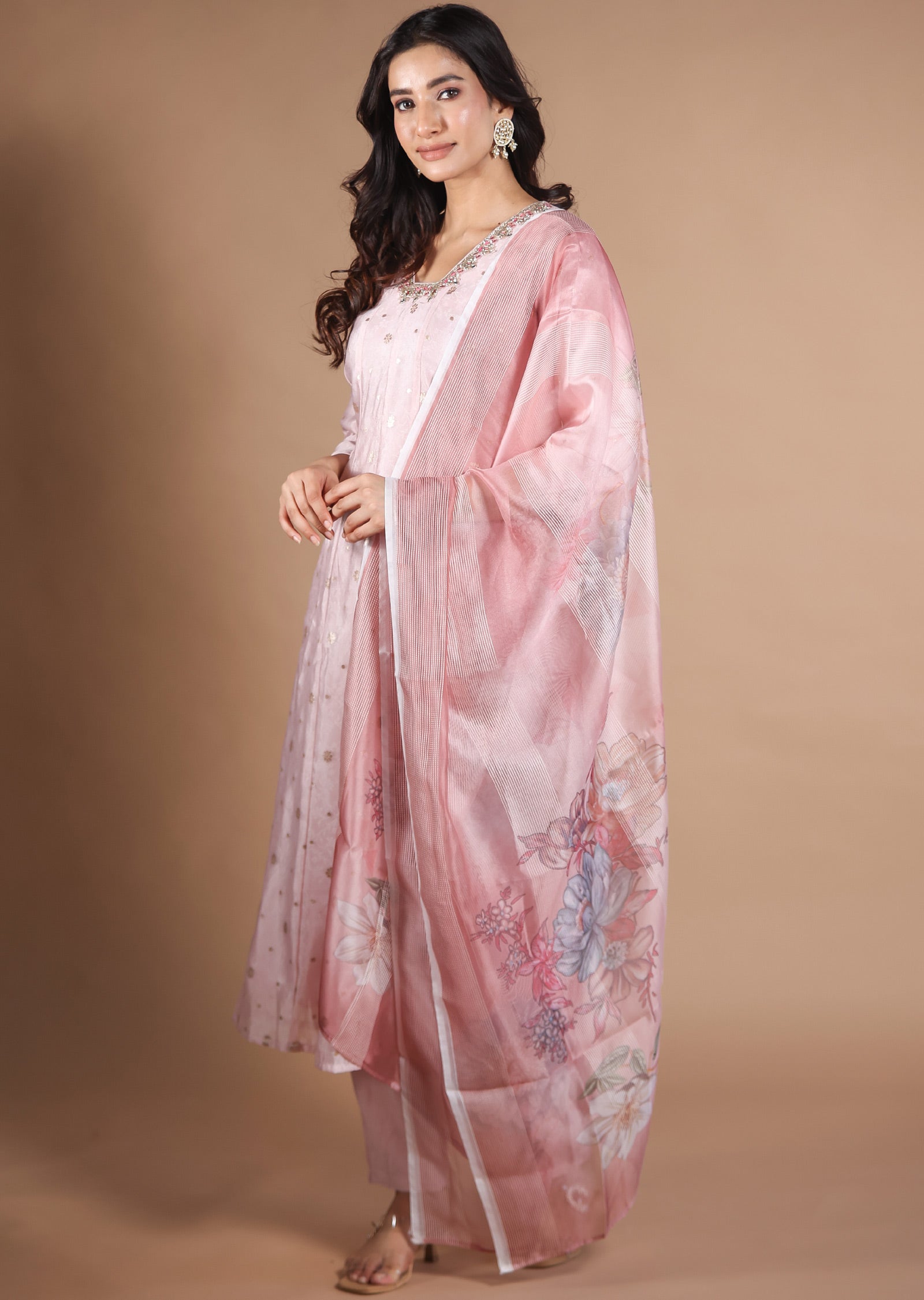 Baby Pink Banaras Silk Anarkali