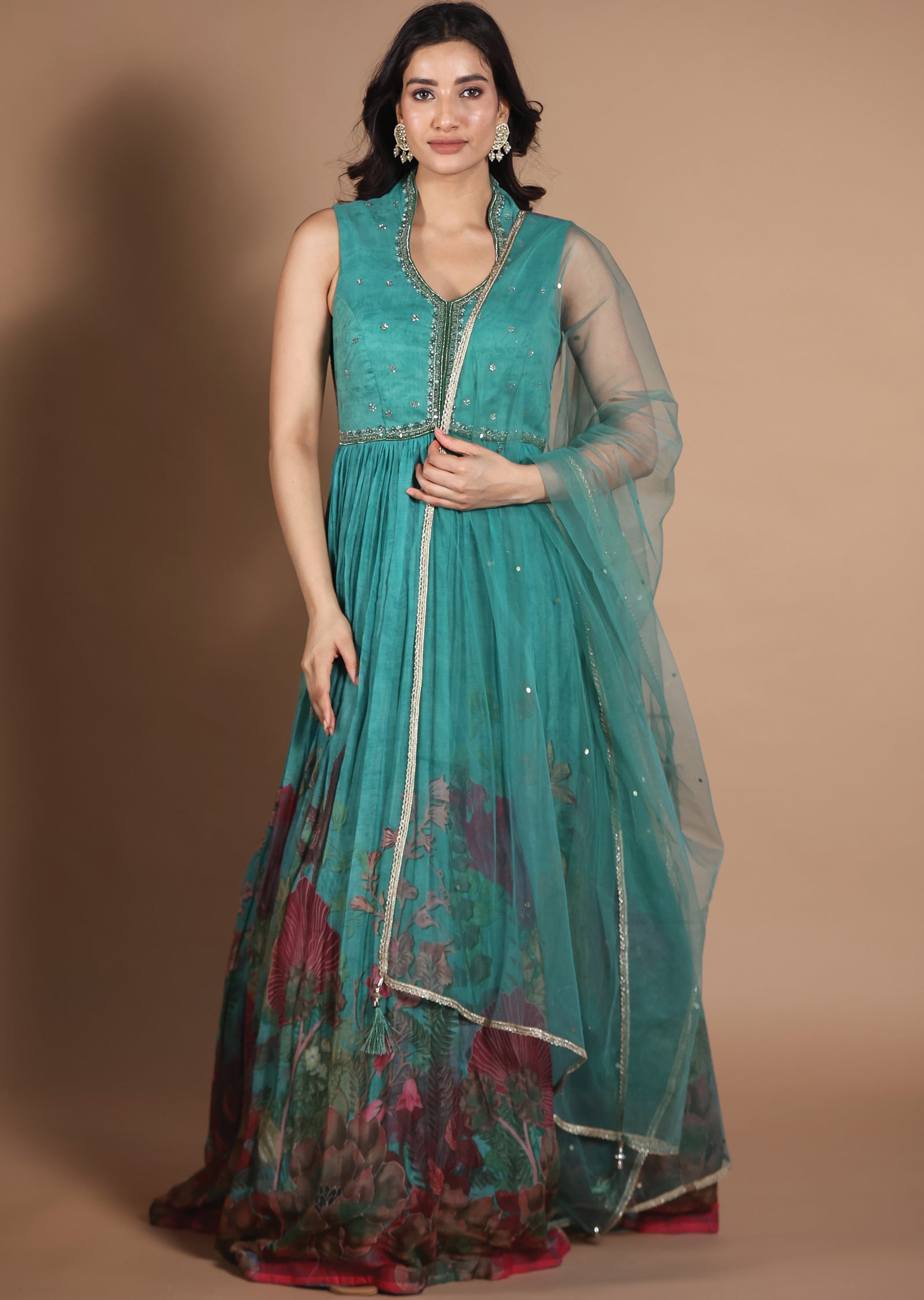 Dusty Green Chiffon Anarkali