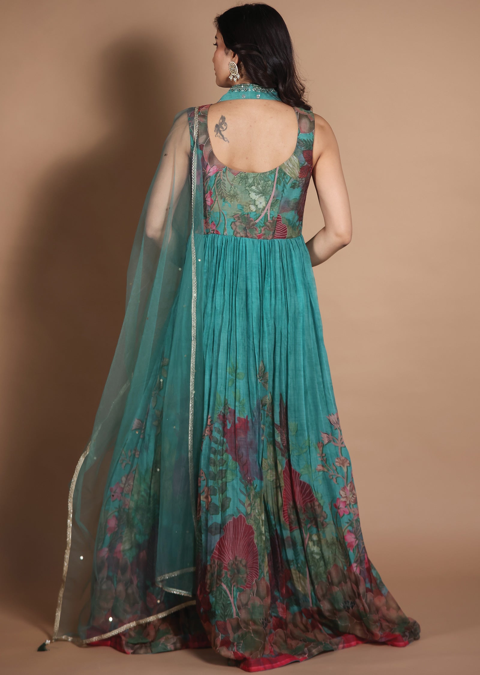 Dusty Green Chiffon Anarkali