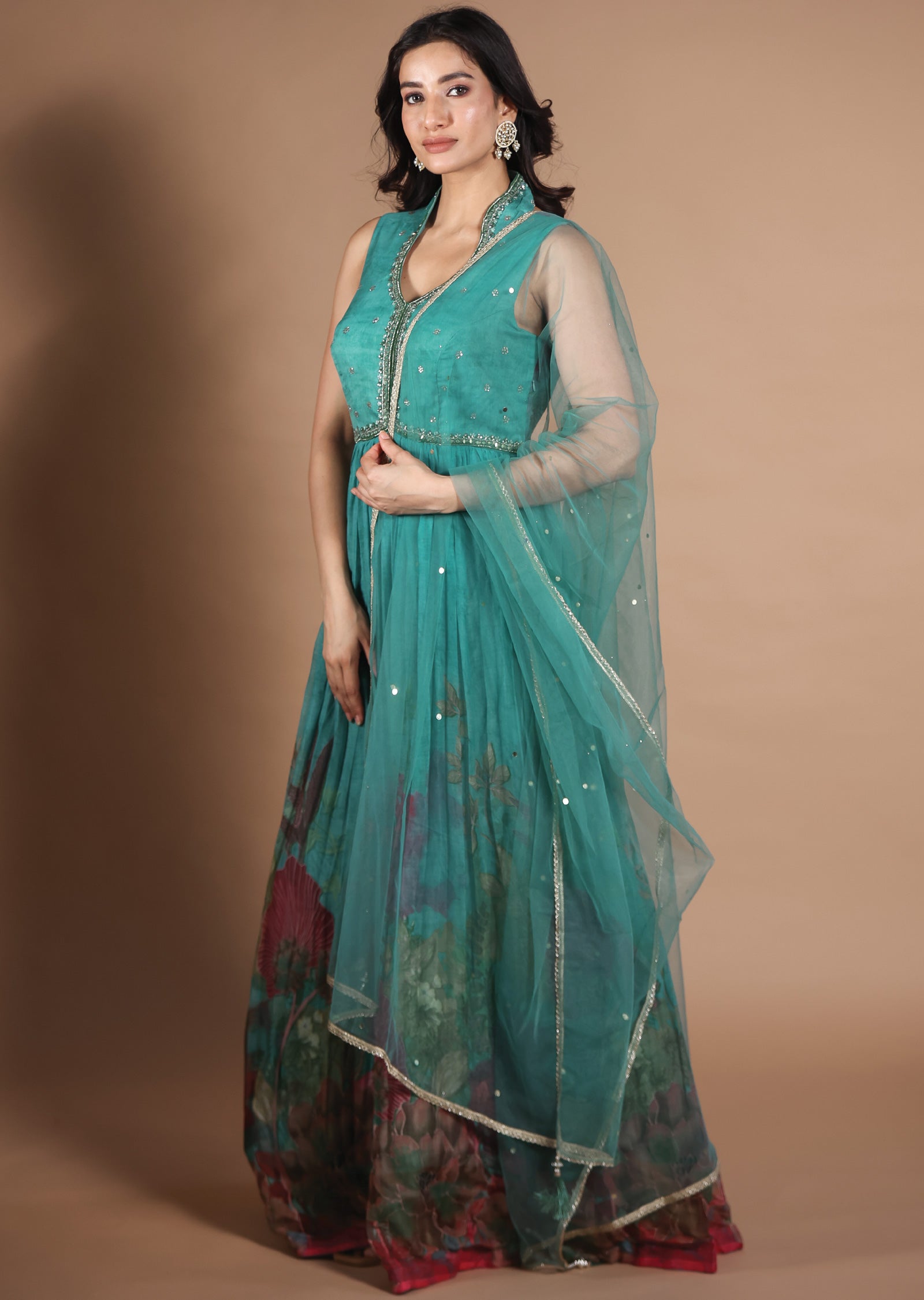 Dusty Green Chiffon Anarkali