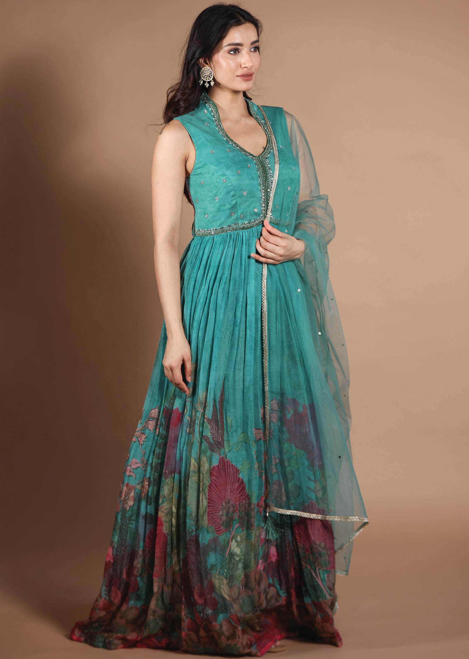 Dusty Green Chiffon Anarkali