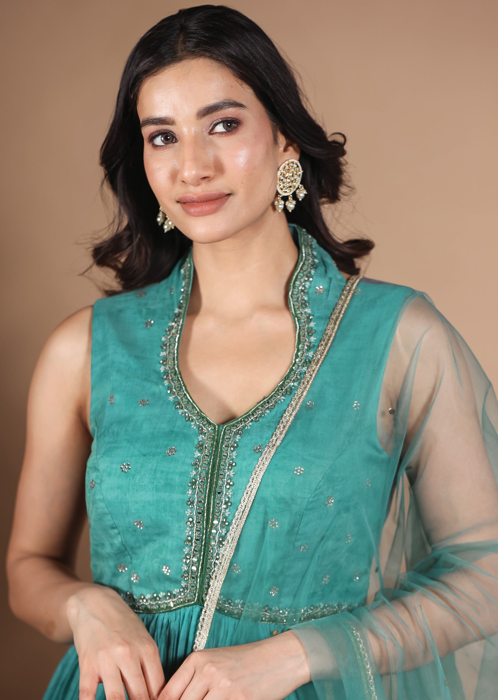 Dusty Green Chiffon Anarkali