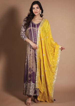 Wine Tissue Silk Anarkali