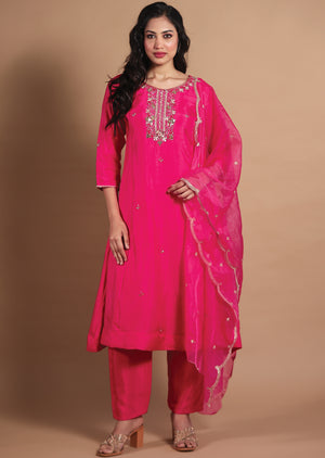 Rani Pink Silk Anarkali