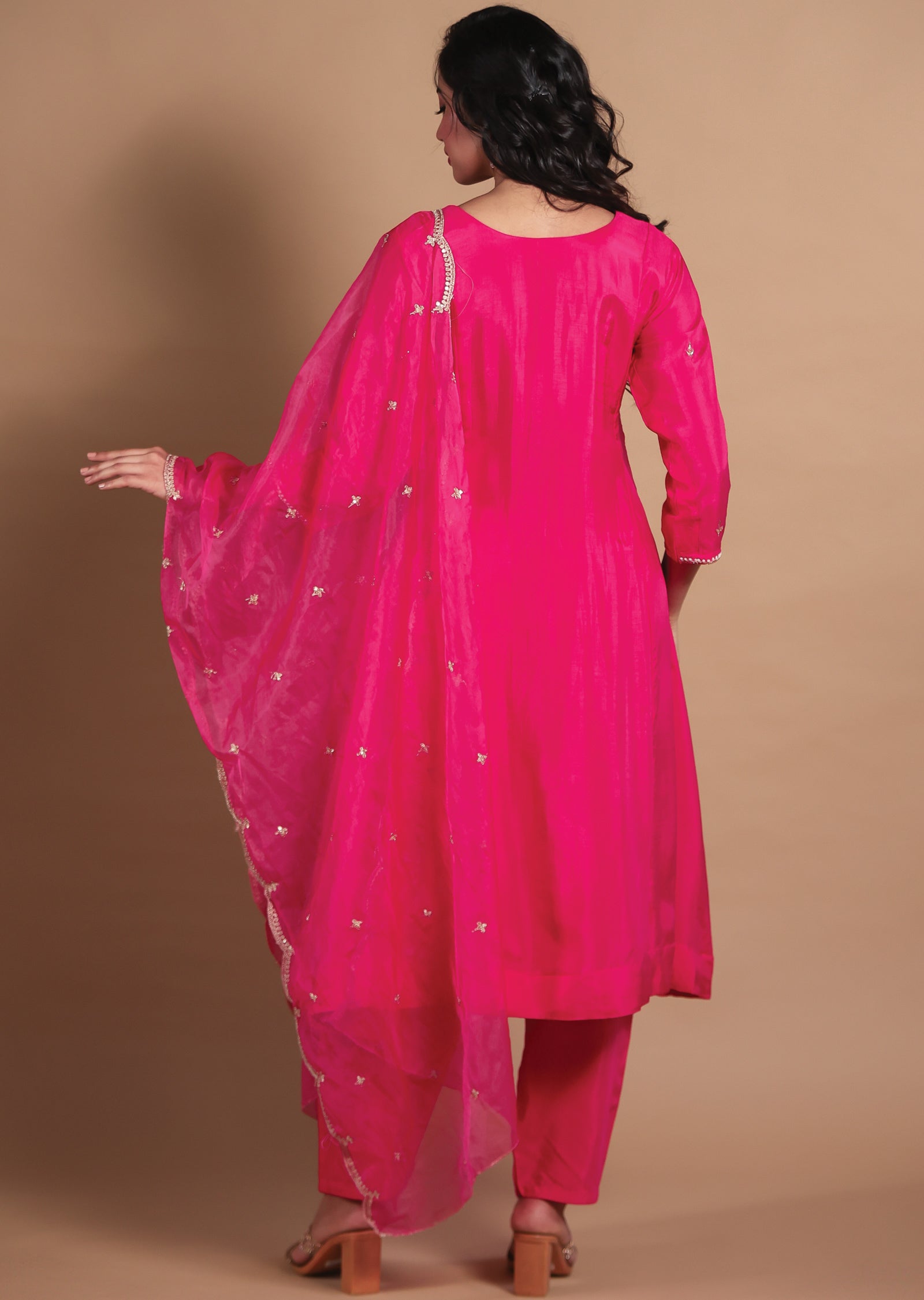 Rani Pink Silk Anarkali