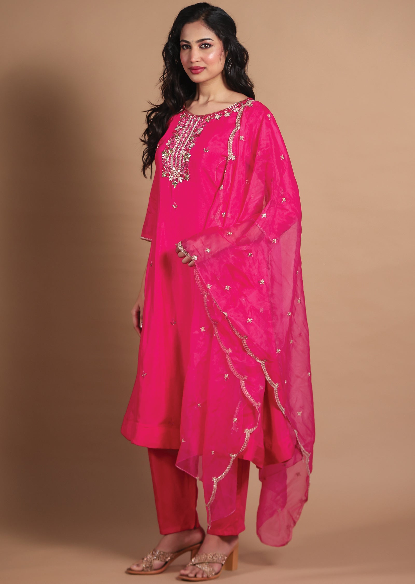 Rani Pink Silk Anarkali