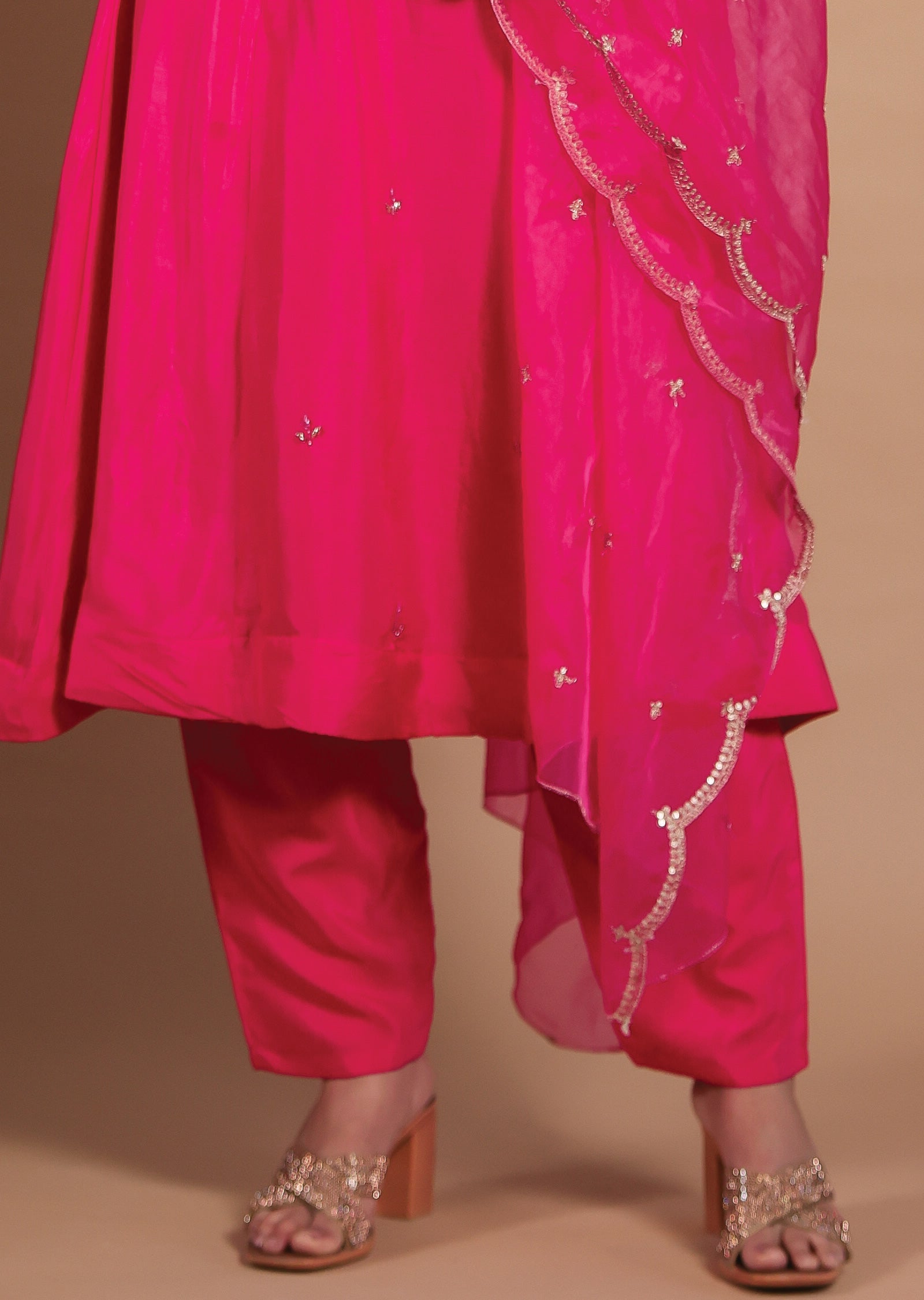 Rani Pink Silk Anarkali