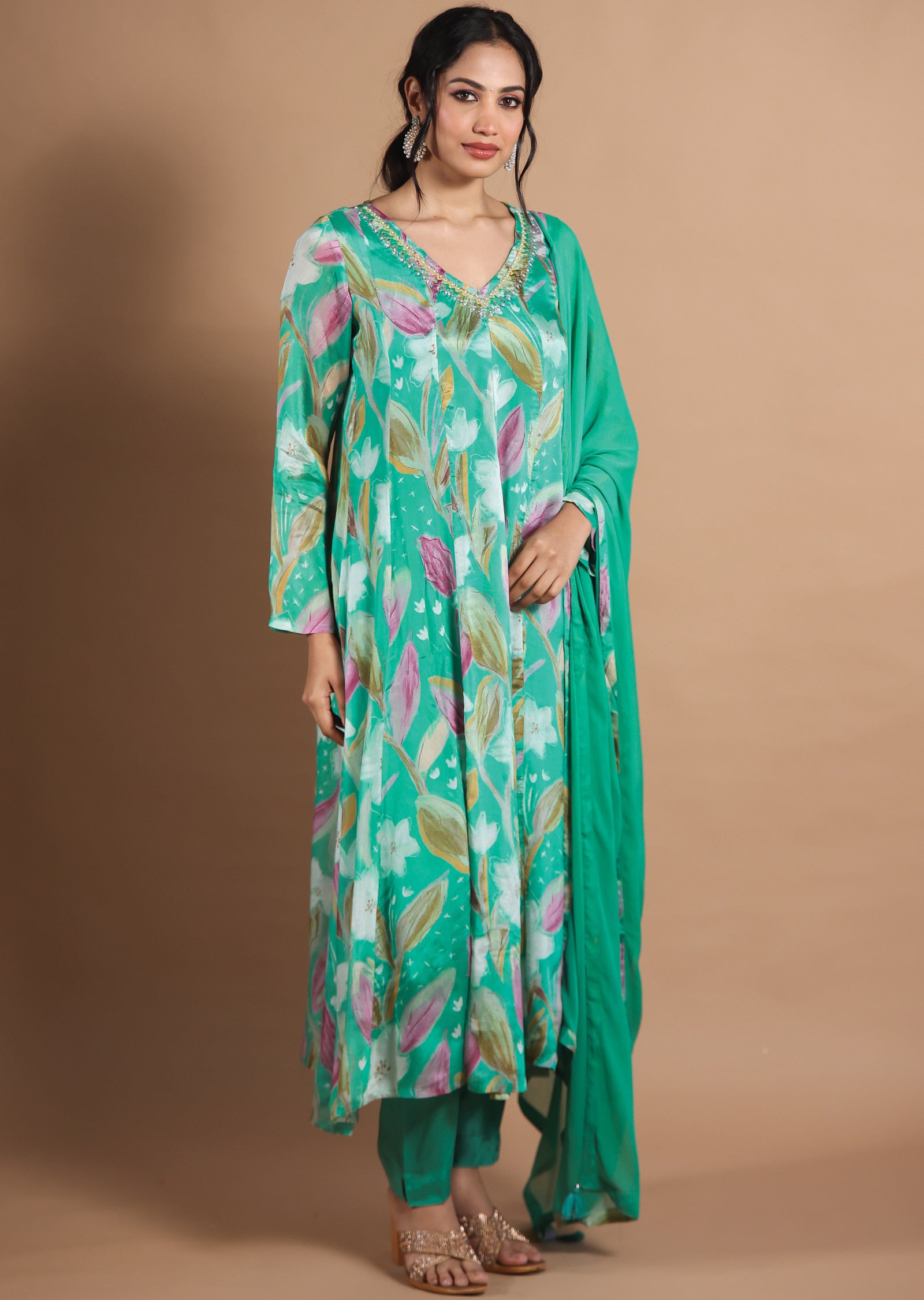 Dusty Green Chinnon Anarkali