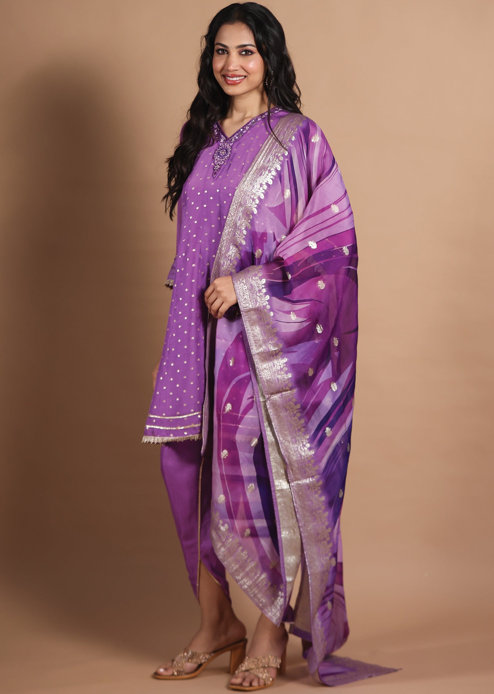 Lavender Banarasi Organza Anarkali