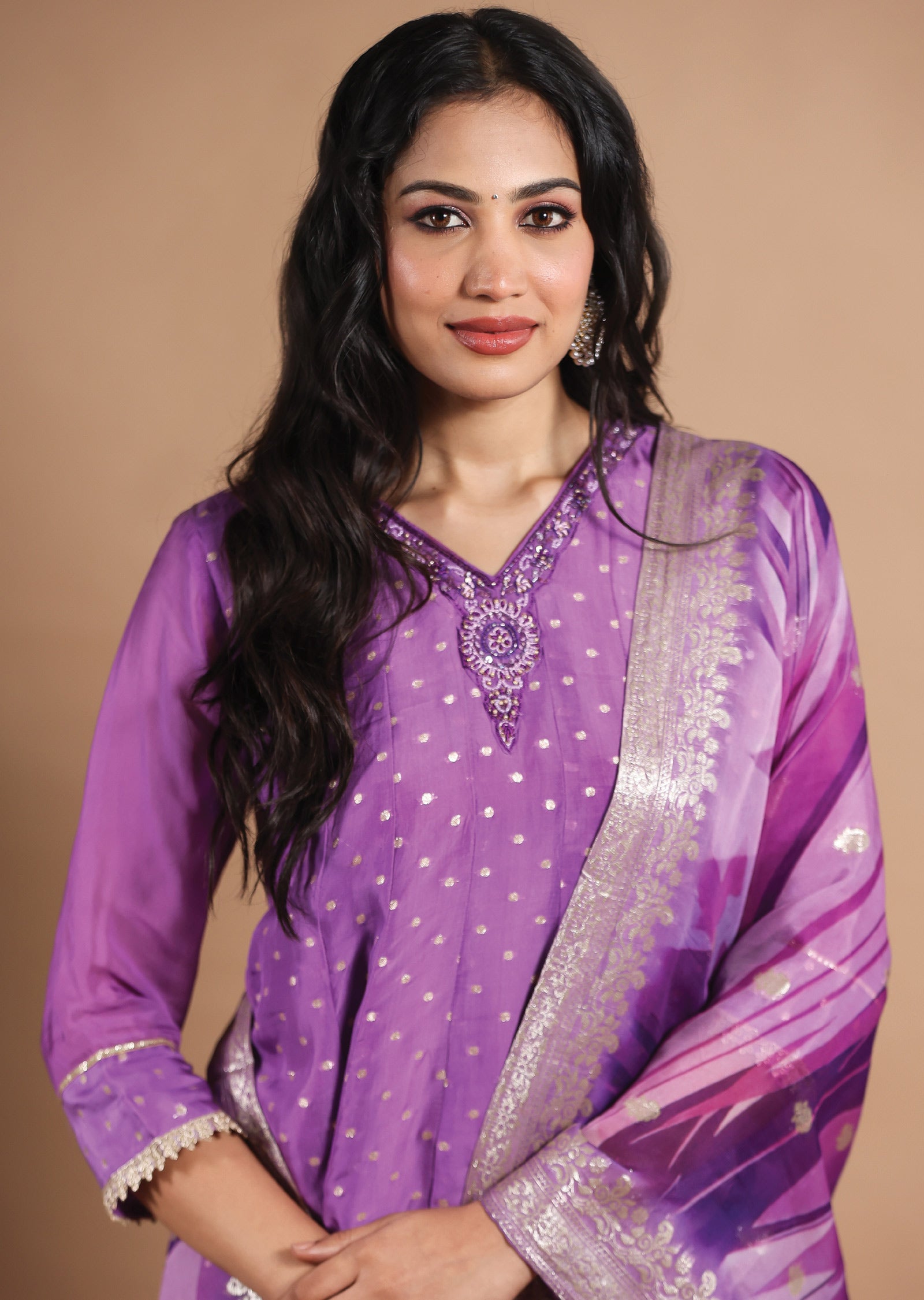 Lavender Banarasi Organza Anarkali