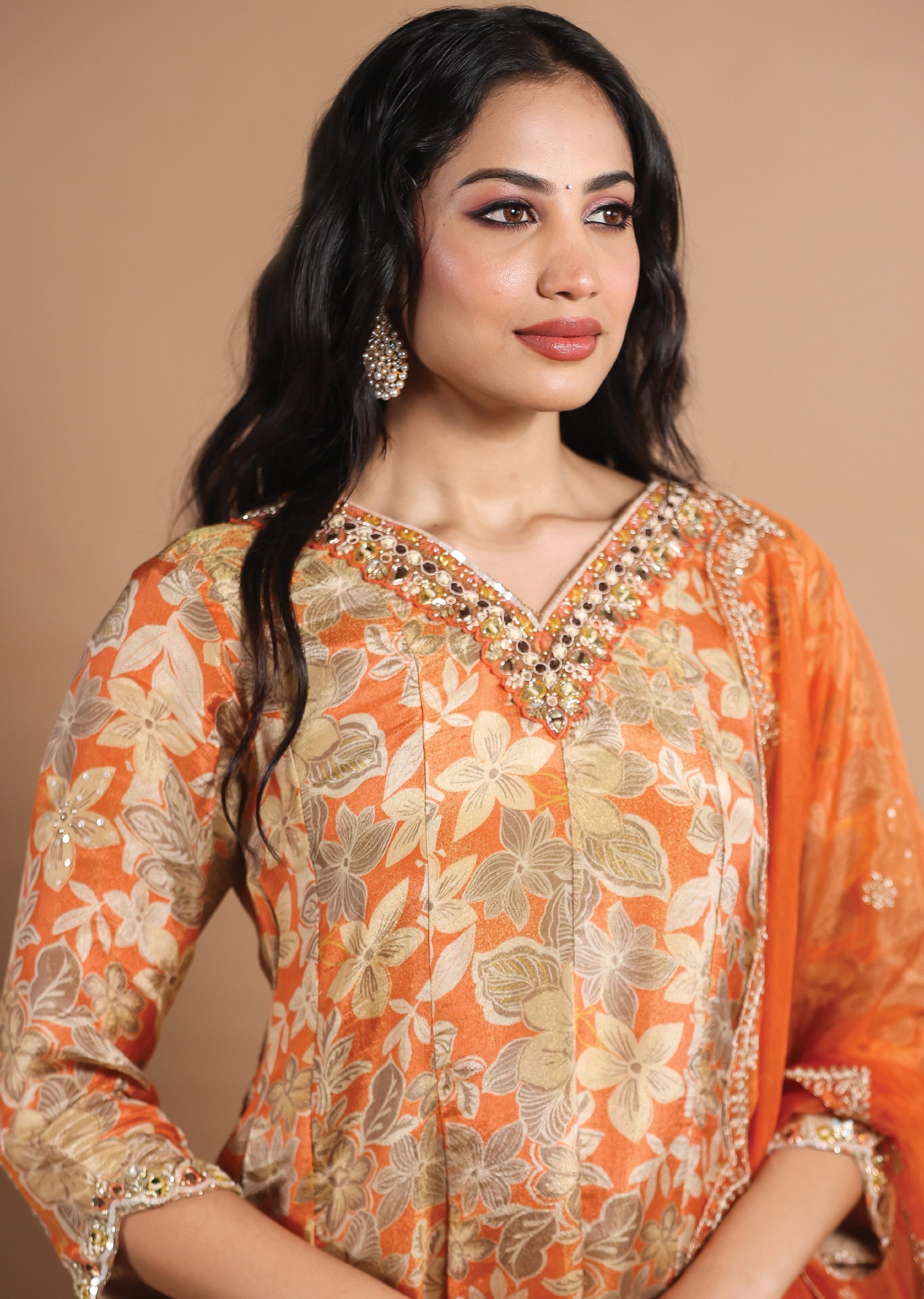 Orange Tissue Silk Anarkali