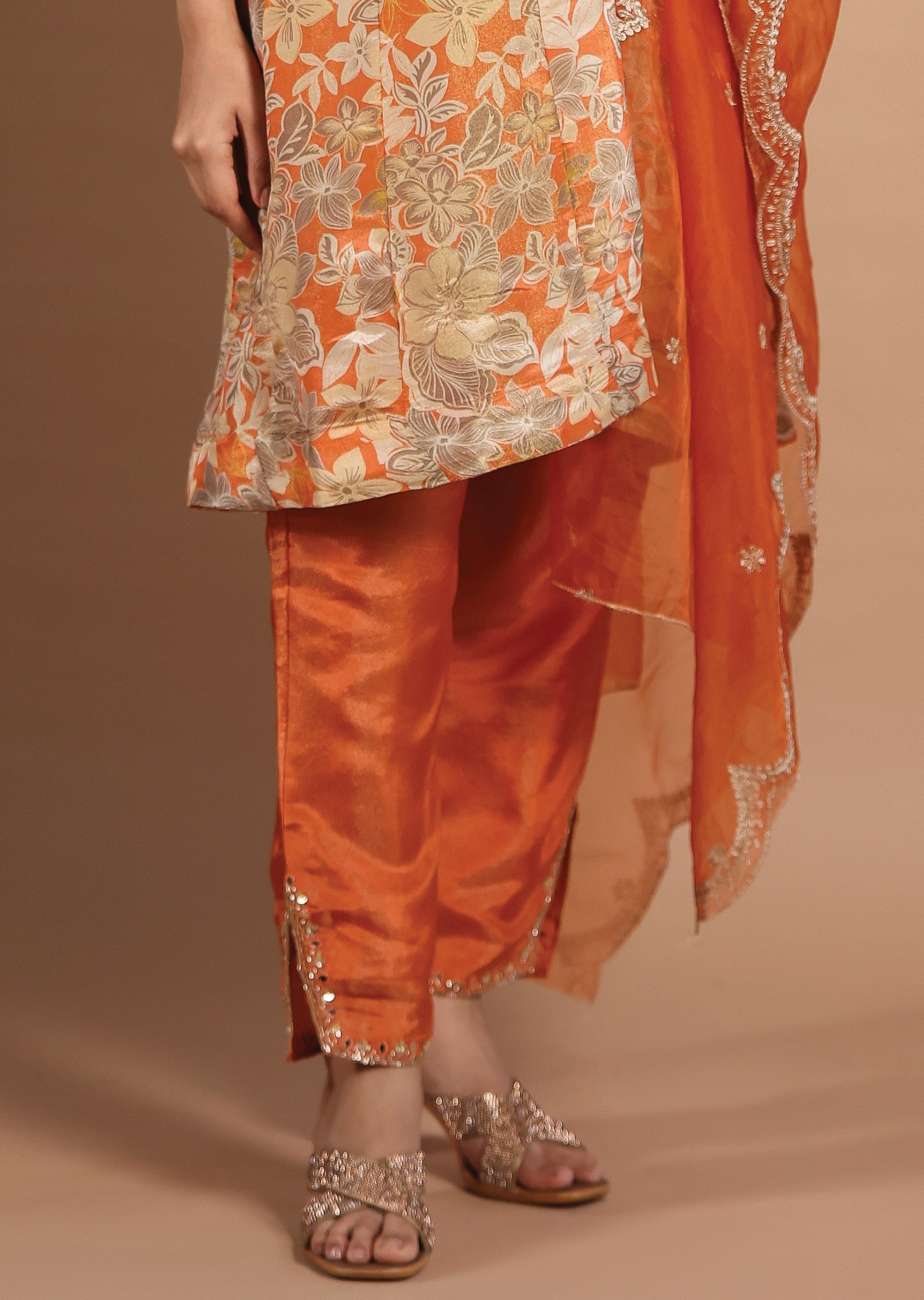 Orange Tissue Silk Anarkali