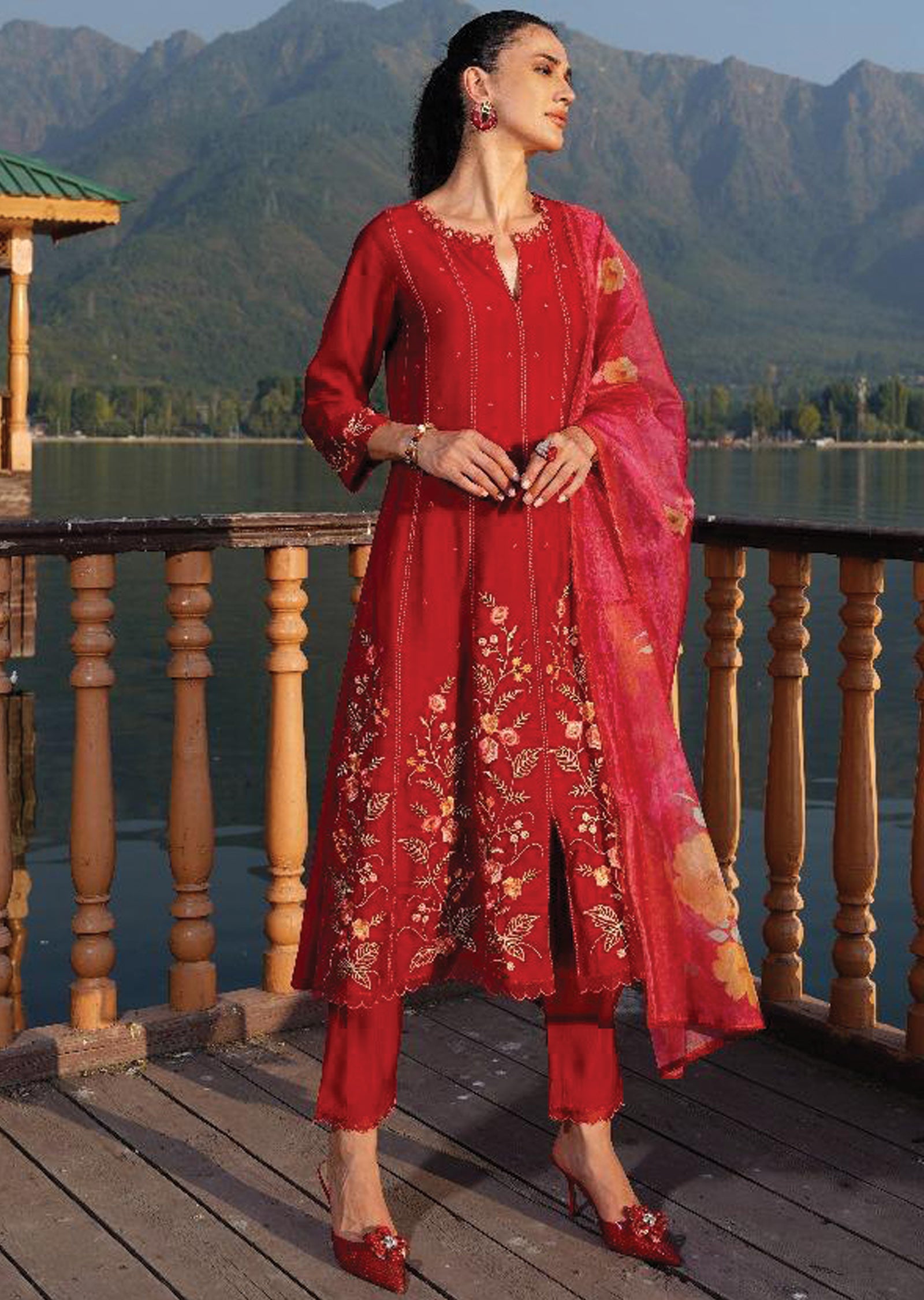 Maroon Russian Silk Anarkali