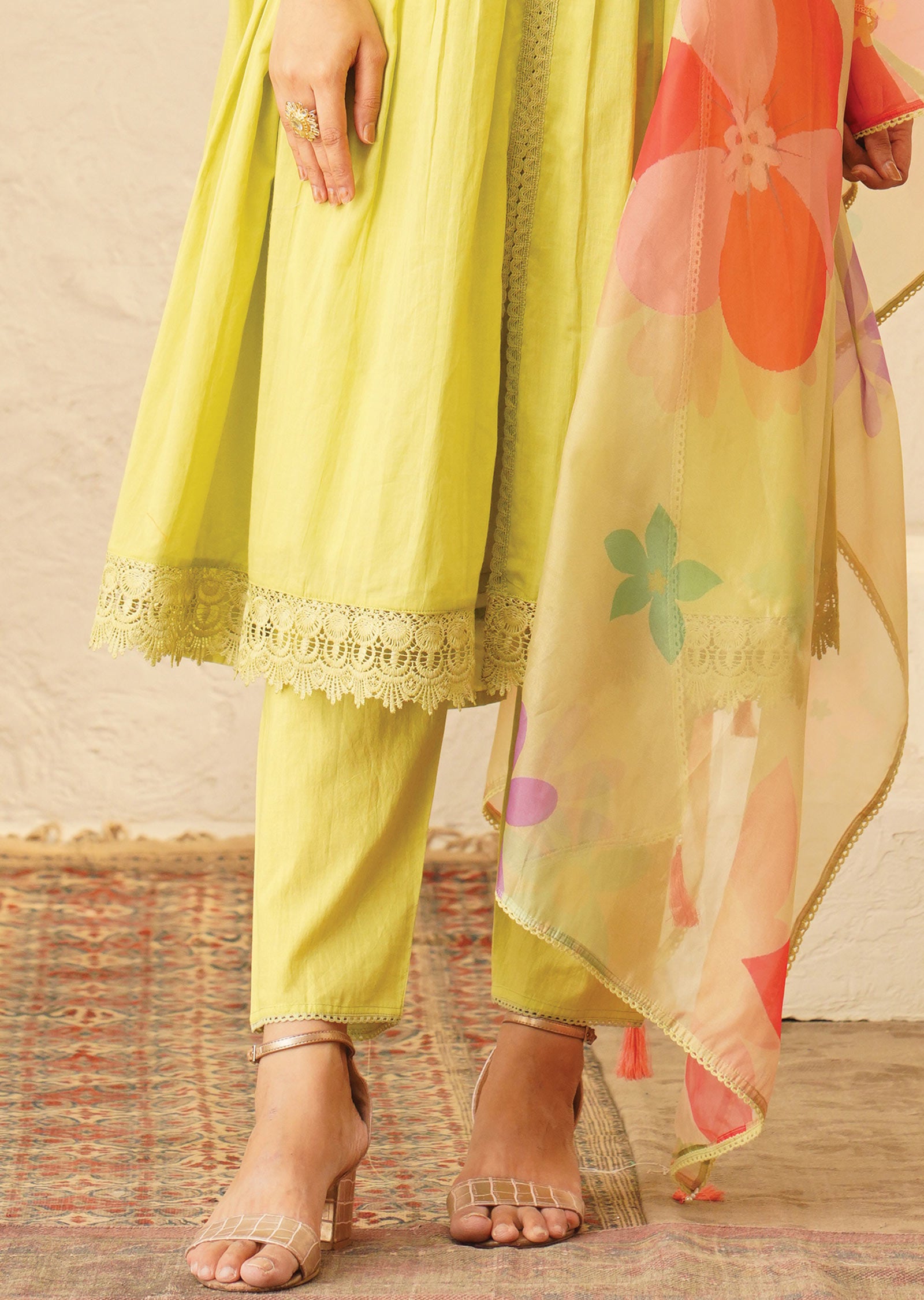 Parrot Green Cotton Anarkali