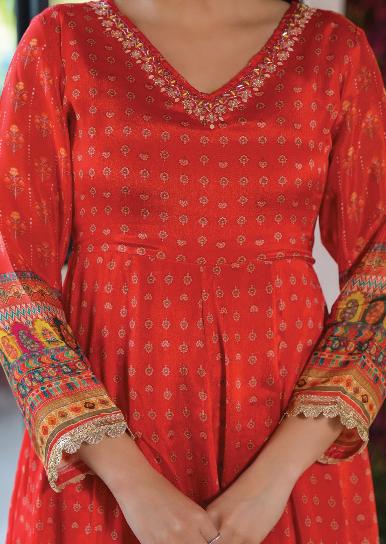 Red Chinnon Anarkali