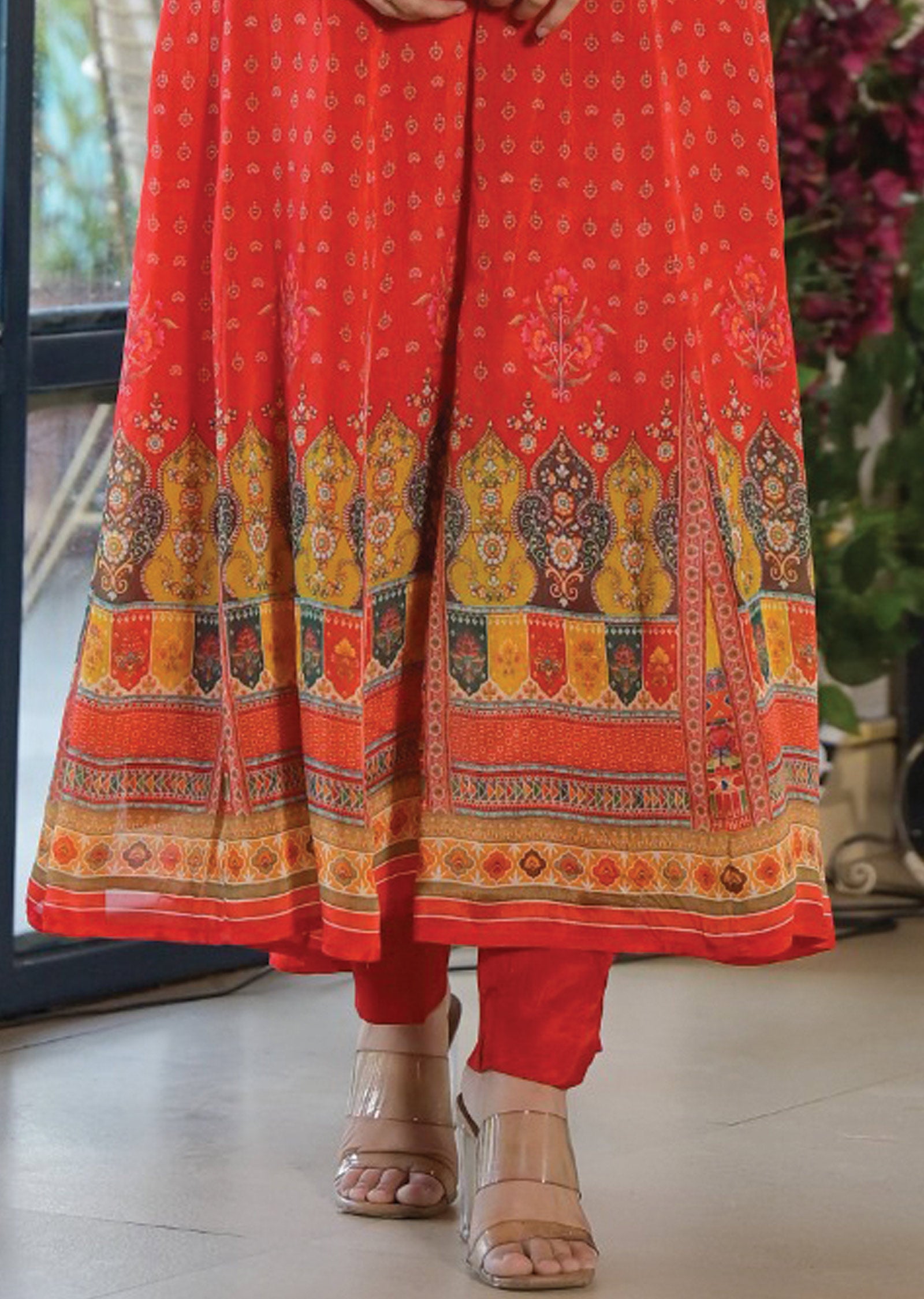 Red Chinnon Anarkali