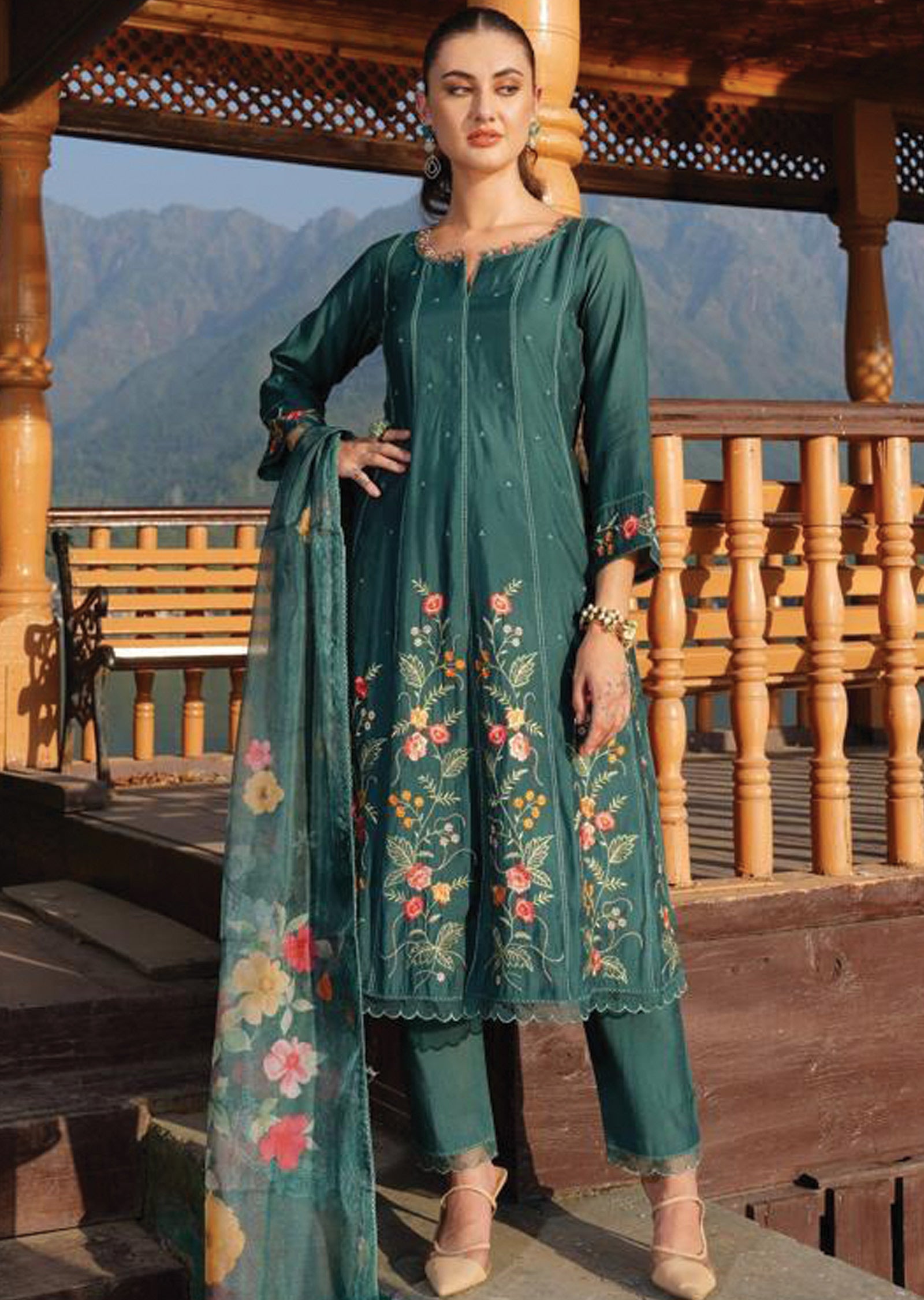 Green Russian Silk Anarkali