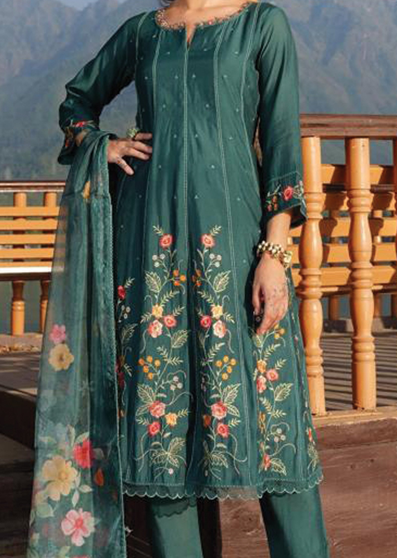 Green Russian Silk Anarkali