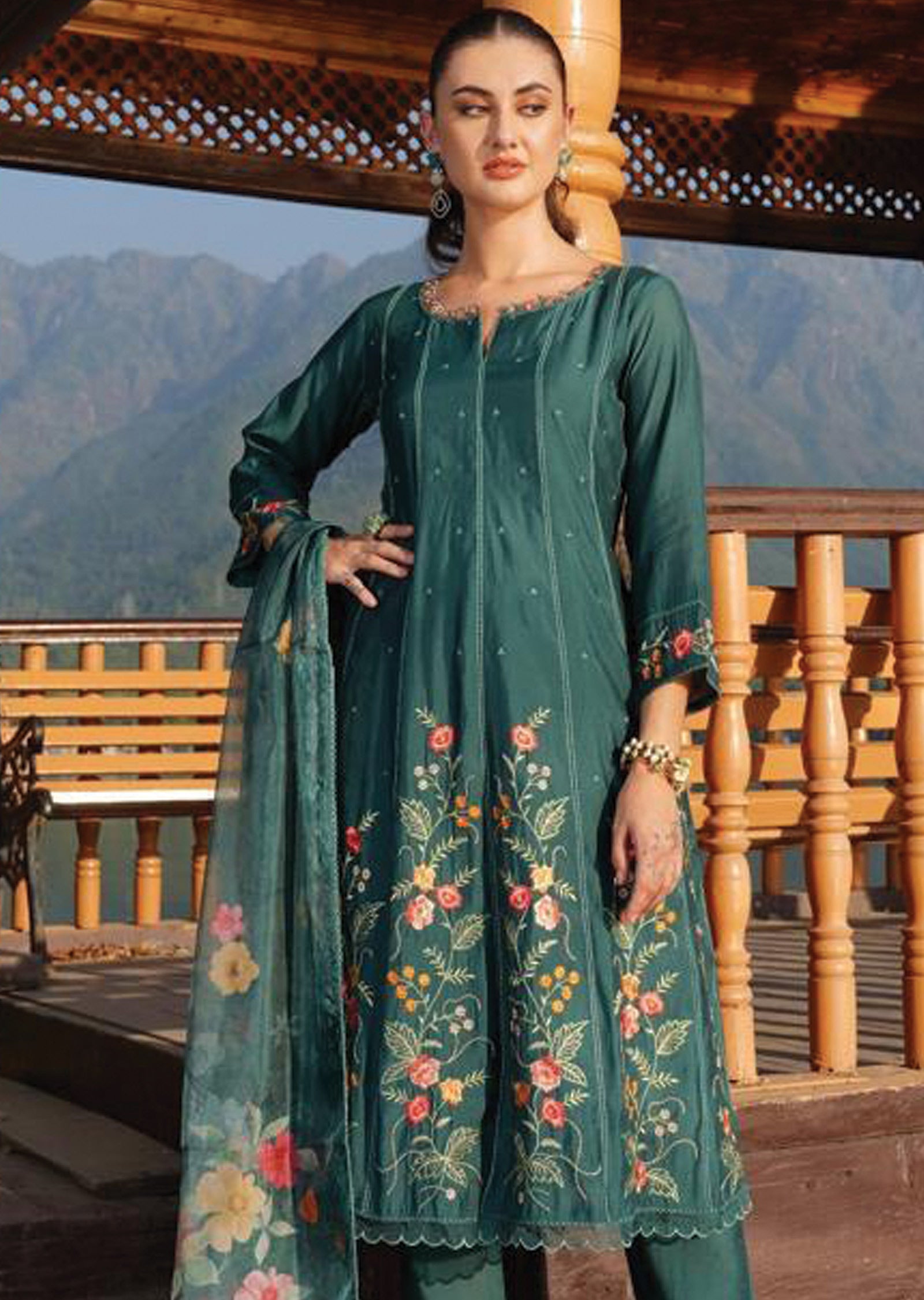 Green Russian Silk Anarkali