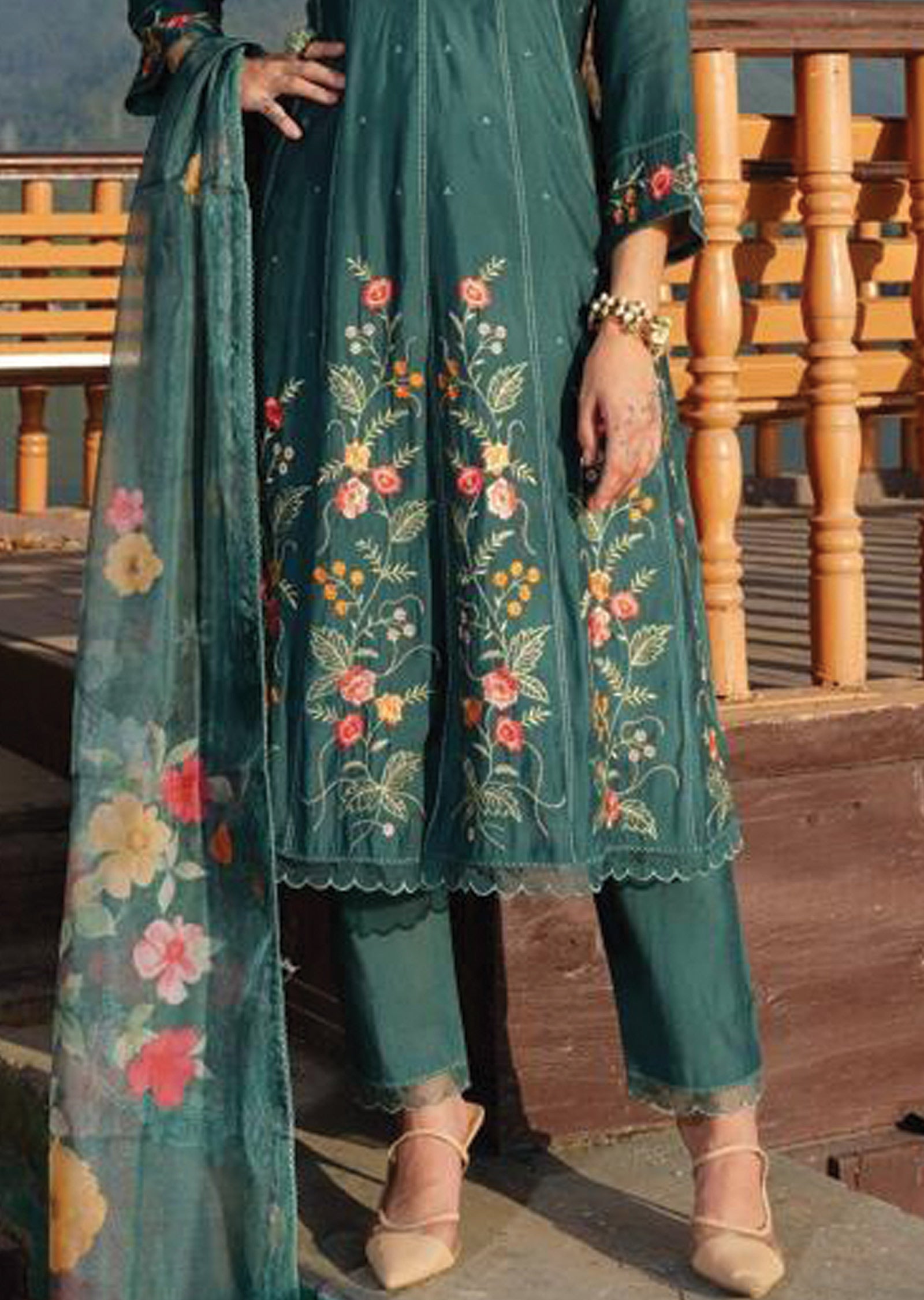 Green Russian Silk Anarkali