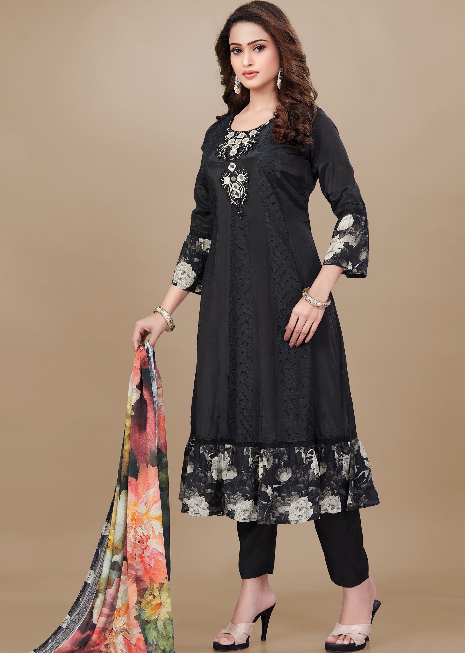 Black Crepe Anarkali