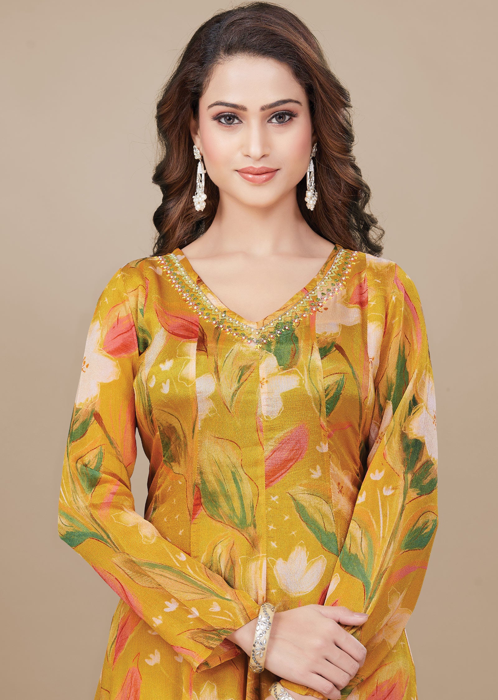 Yellow Chinnon Anarkali