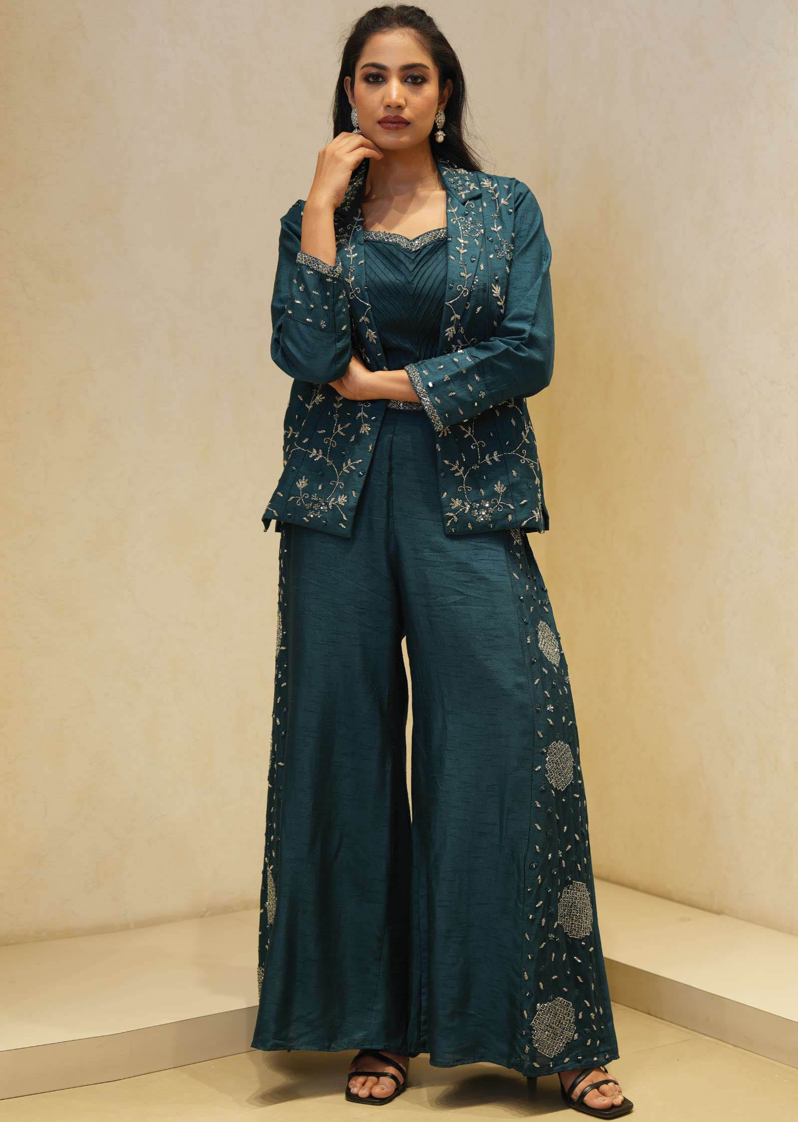 Silk Embroidered Fusion/Indo-Western Set