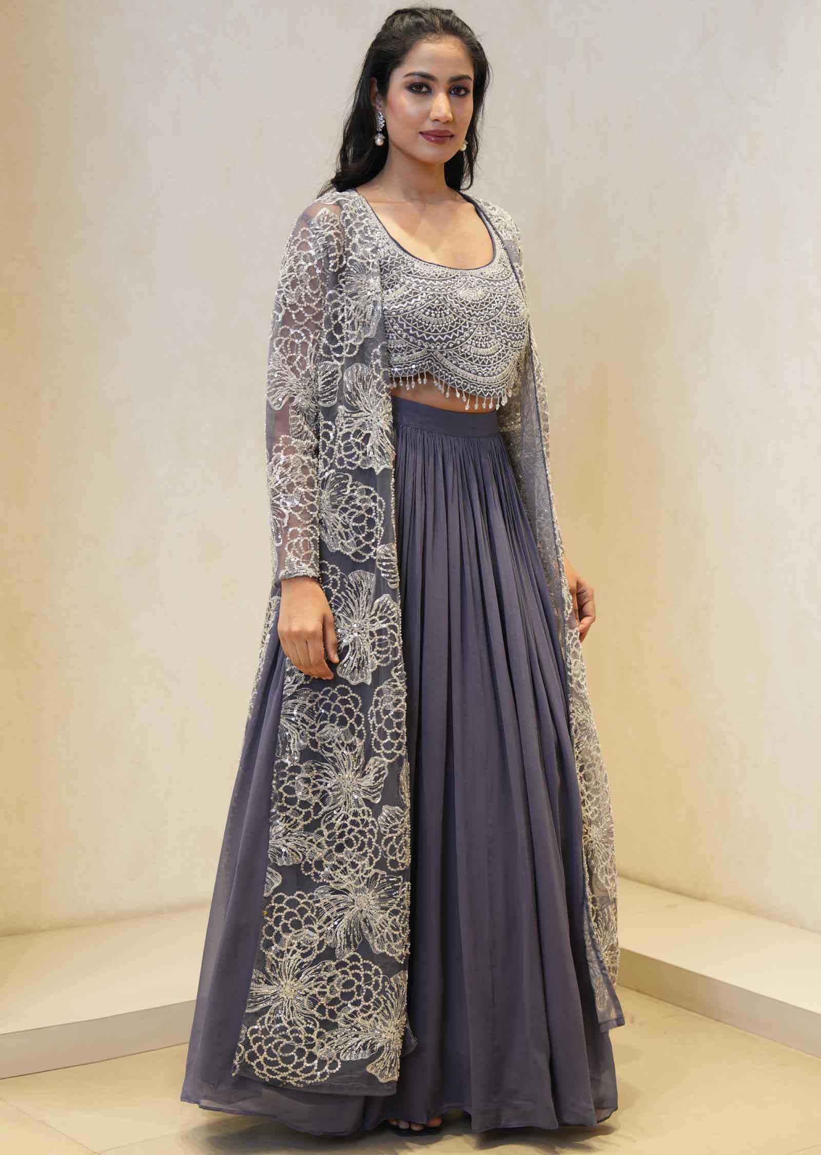 Net/Georgette Embroidered Fusion/Indo-Western Set