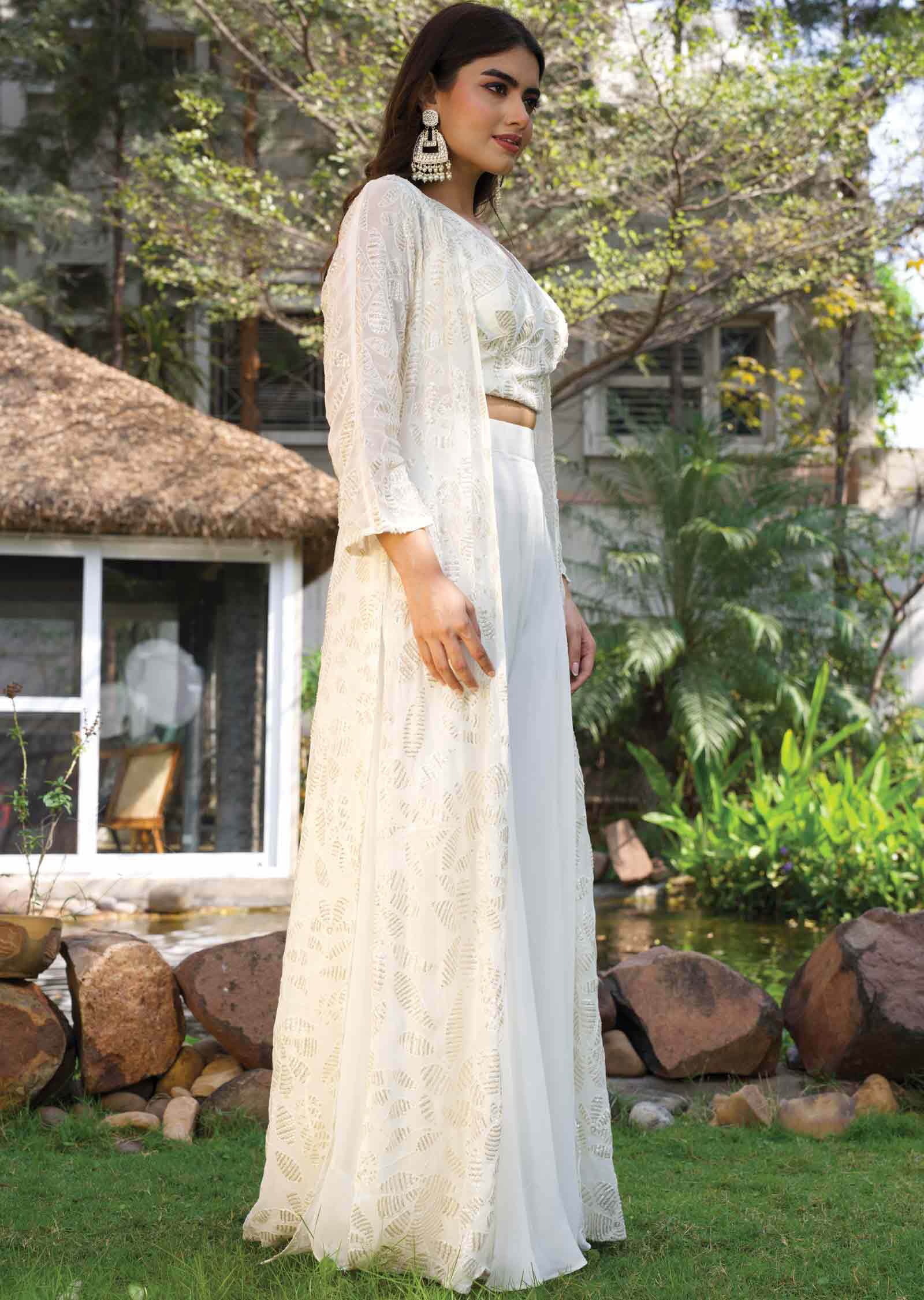 Cream Georgette Fusion Indo-Western Outfit