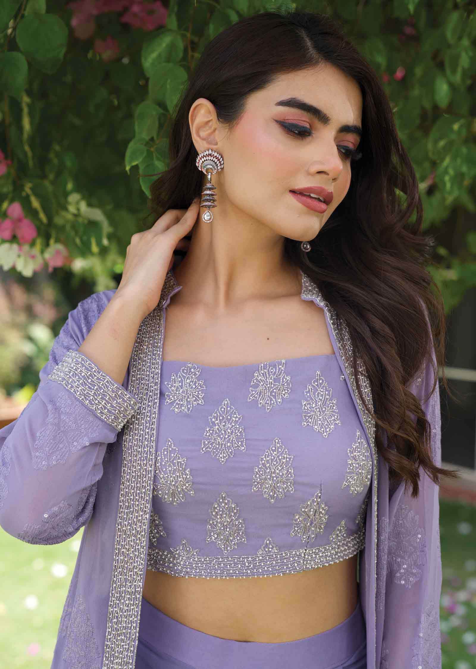 Lavender Georgette Zardosi & Embroidered Fusion/Indo-Western Set