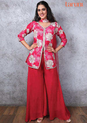 Crepe Embroidered Fusion/Indo-Western Set