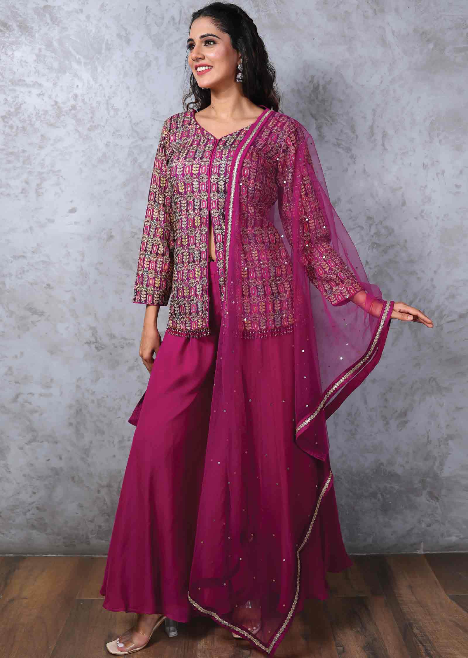 Modal Embroidered Fusion/Indo-Western Set