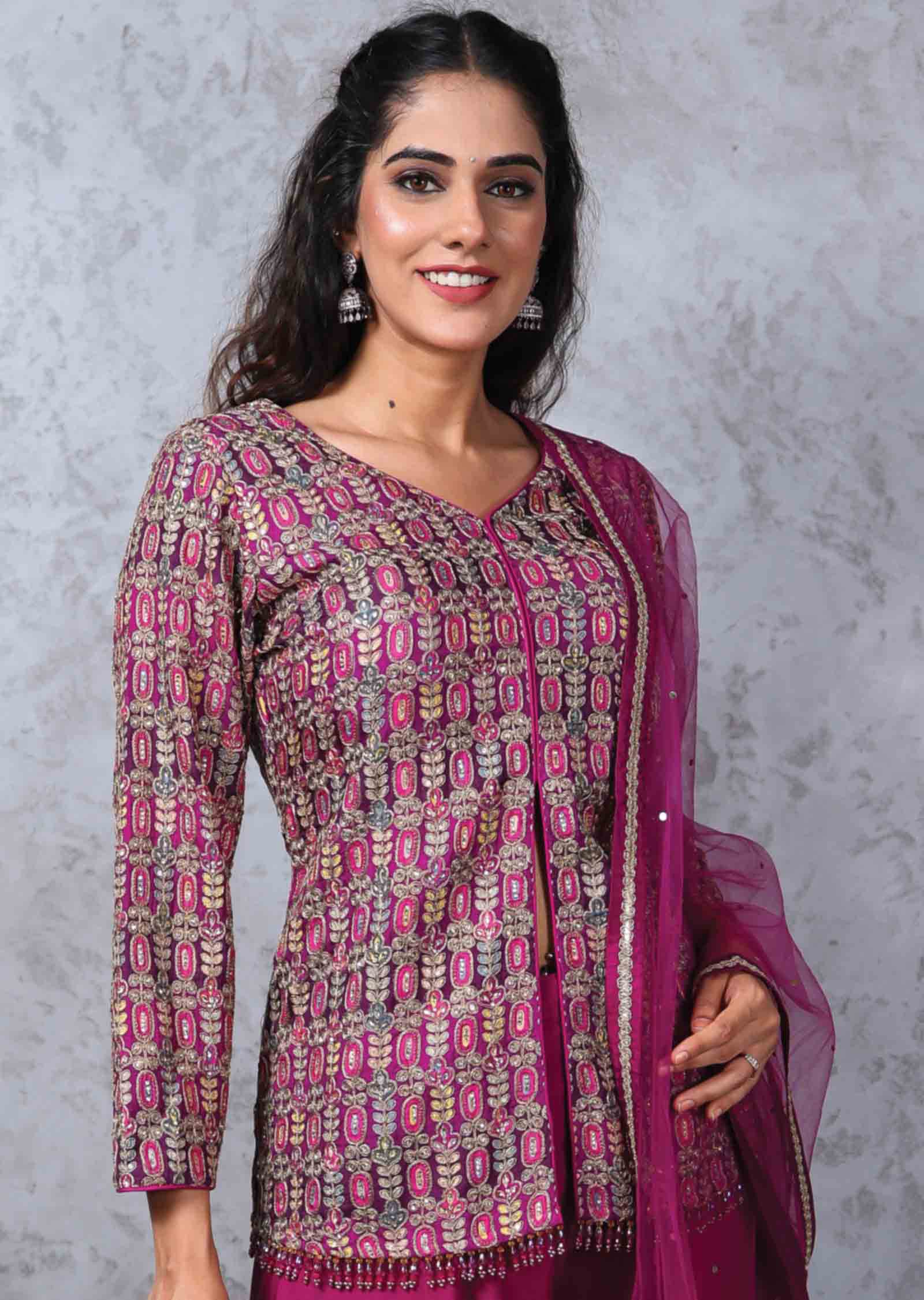 Modal Embroidered Fusion/Indo-Western Set