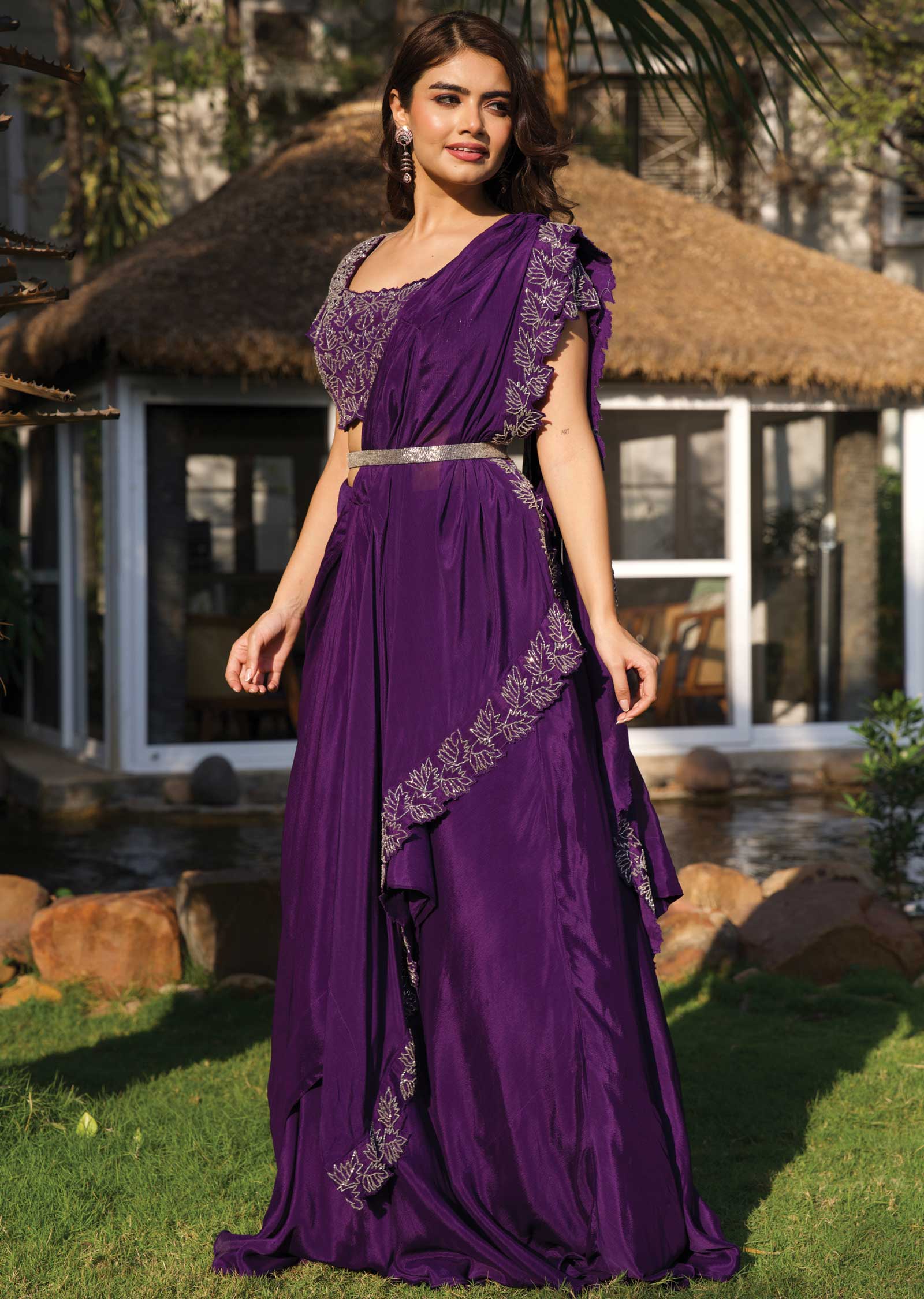 Purple Chinnon Fusion Indo-Western Outfit