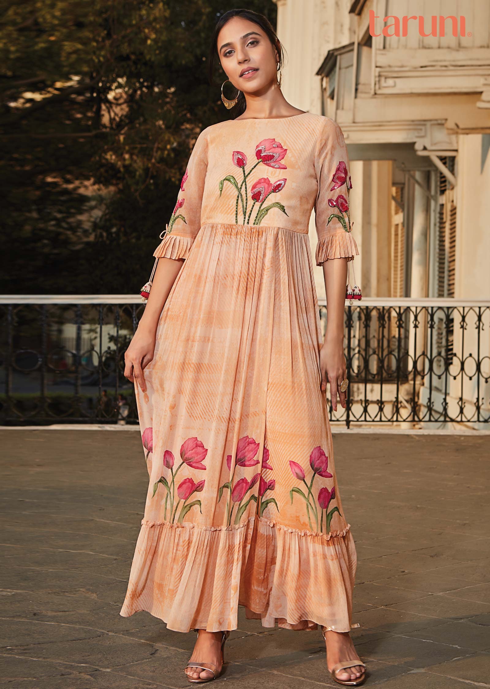 Dusty Peach Georgette Fusion/Indo-Western