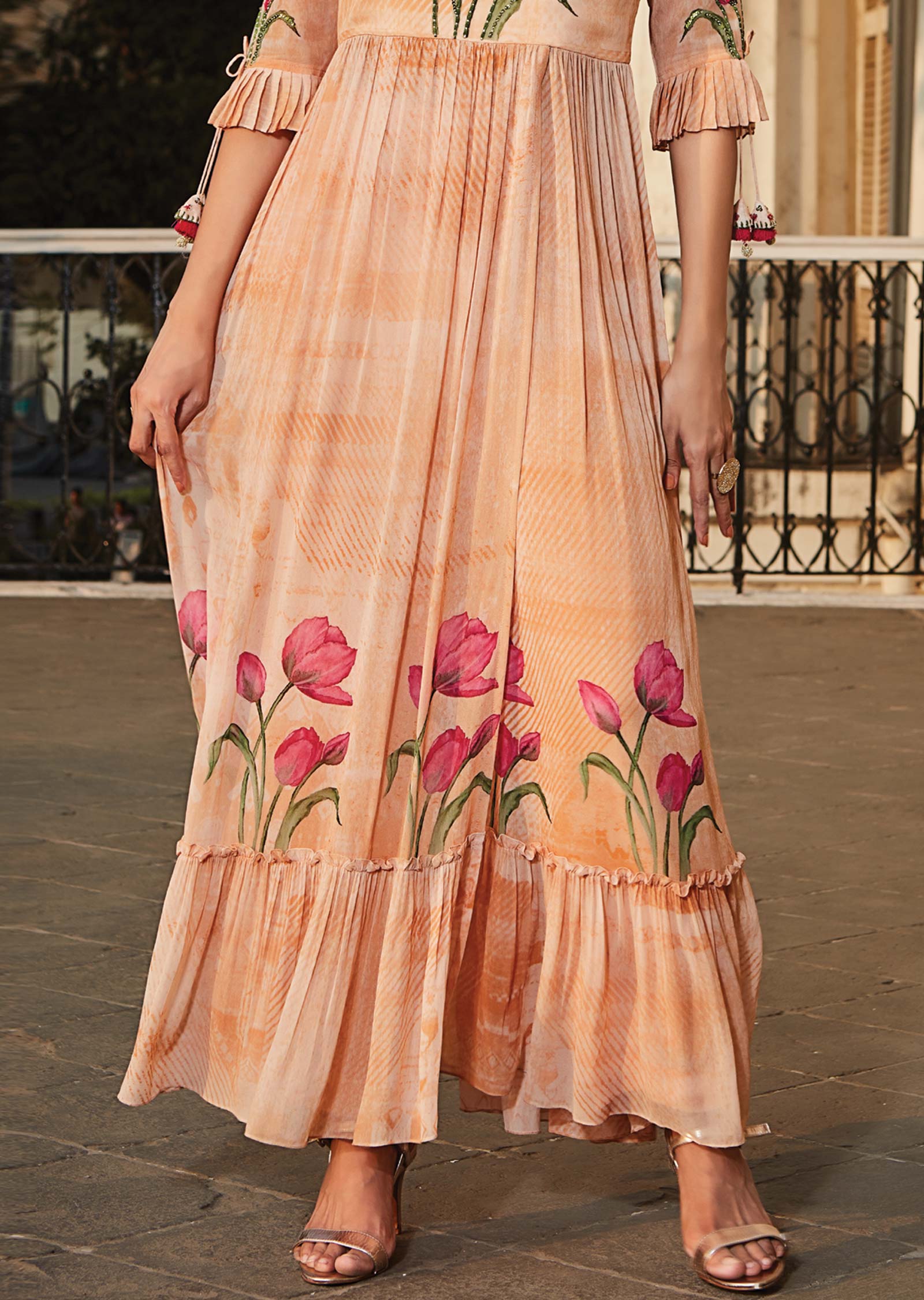 Dusty Peach Georgette Fusion/Indo-Western Set