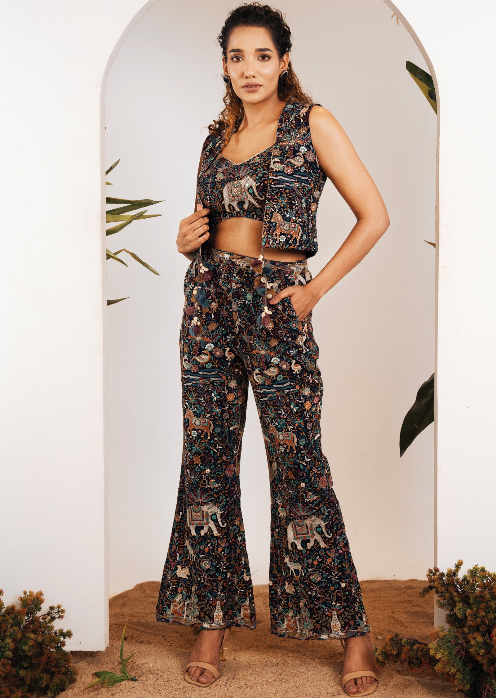 Navy Blue Georgette Fusion/Indo-Western Set