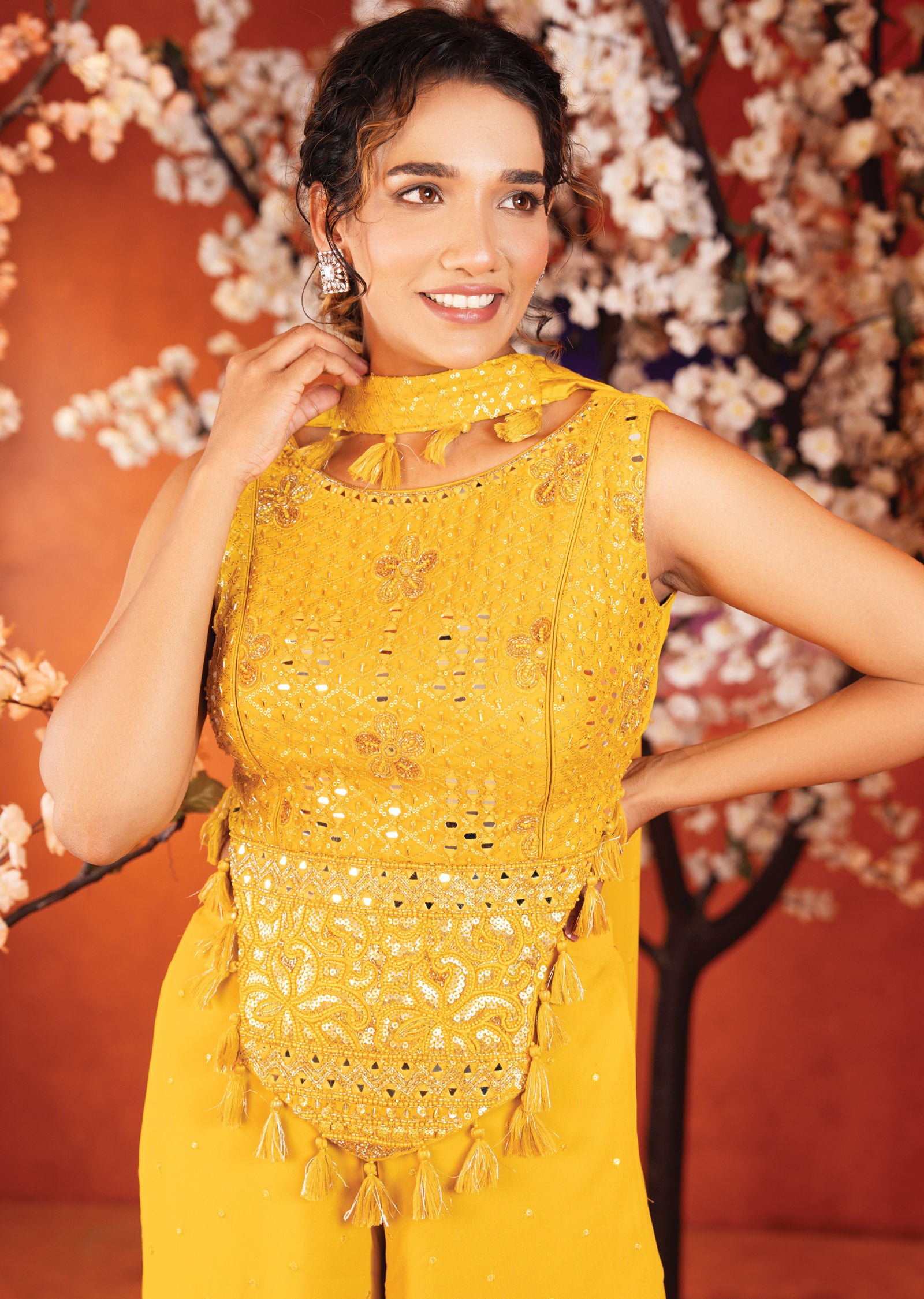 Mustard Georgette Fusion Indo-Western Outfit